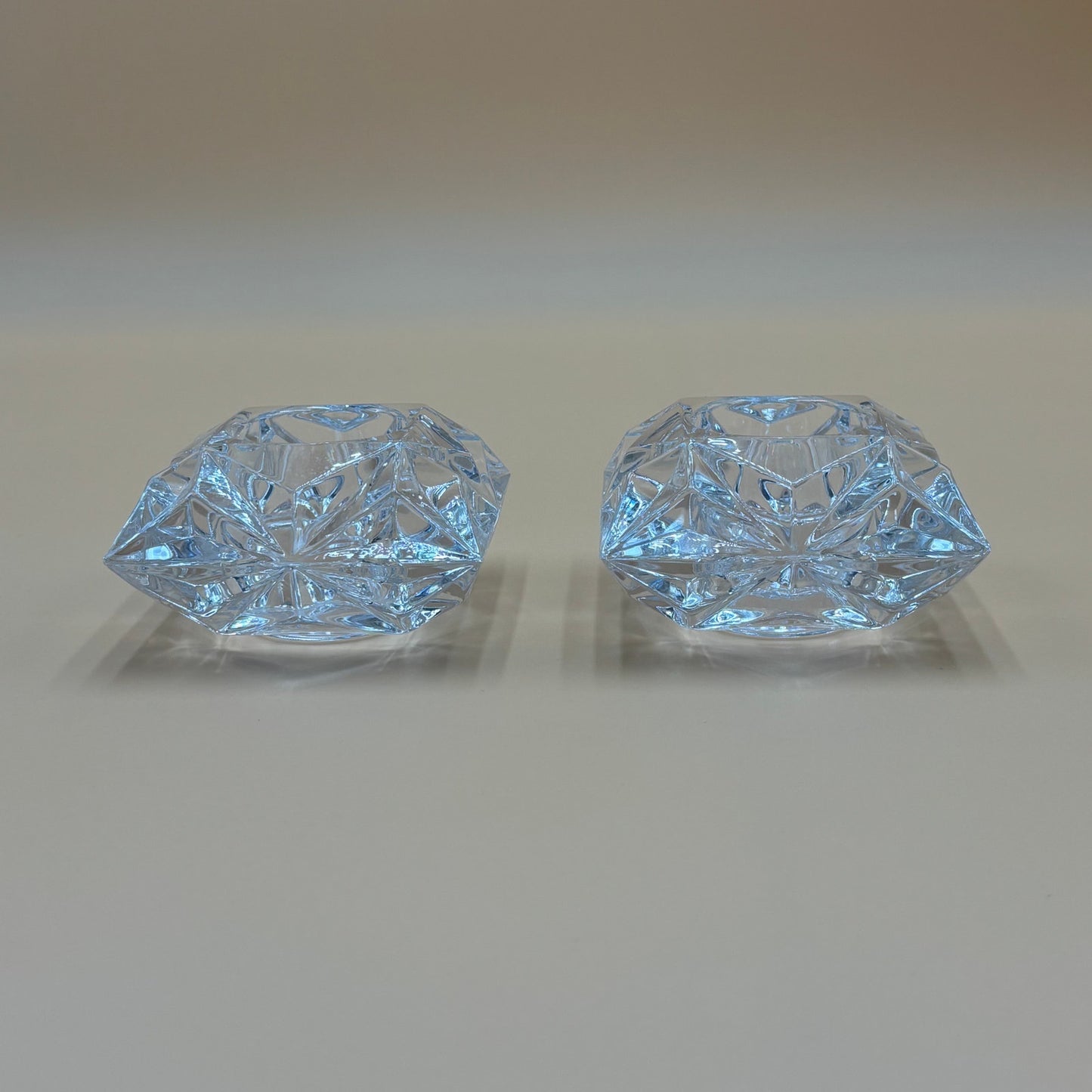 Set of 2 Vintage Crystal Cushion Cut Votive Candle Holders - Geometric Tealight