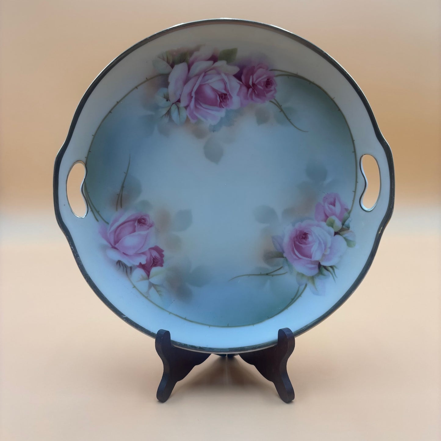 Antique Erdmann Schlegelmilch Prussia Pink Rose Porcelain Handled Plate