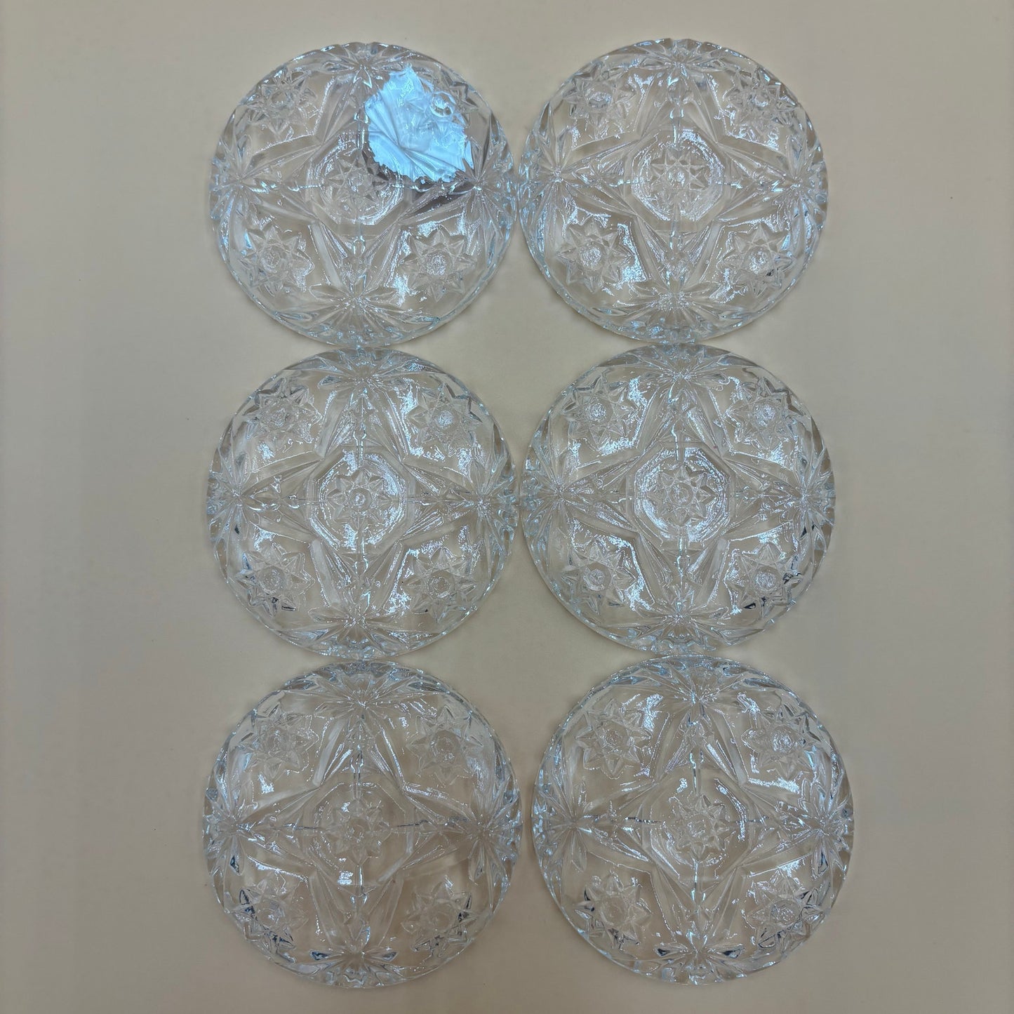 Set of 6 Anchor Hocking Early American Prescut Glass Coasters/Trinket Dish