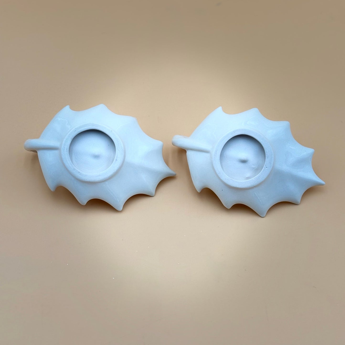 White Ceramic Holly Leaf Candlestick Holders – Pair
