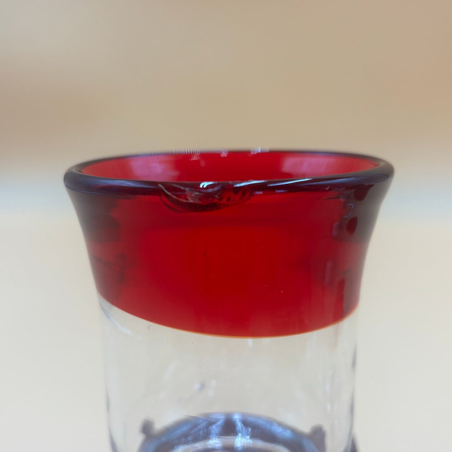 Set of 5 Hand Blown Art Glass Candleholders - Ruby Red and Clear