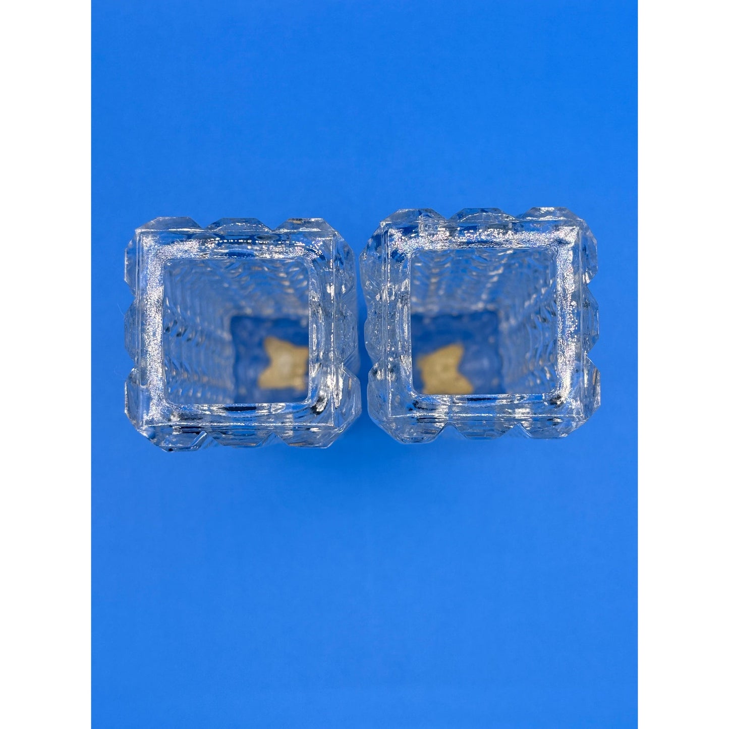 Vintage Square Cut Clear Glass Bud Vase with Block Pattern