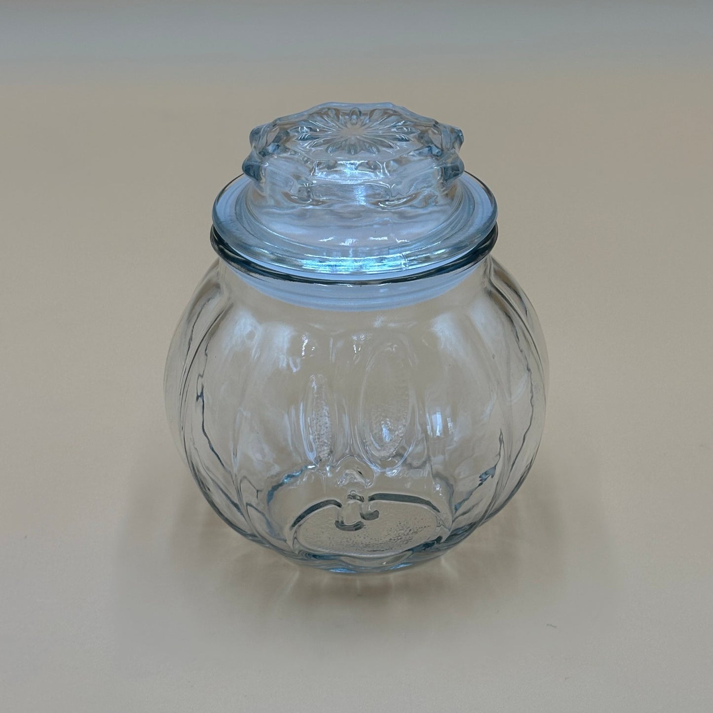 Clear Ribbed Glass Pumpkin Jar with Lid
