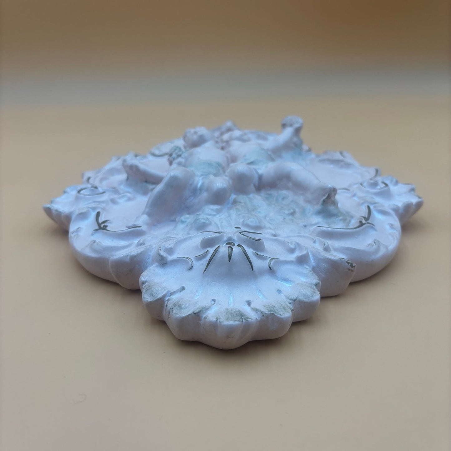 Pair of Alexander Backer Cherub Wall Plaques – Gilded Scrolls & Pastel Detail