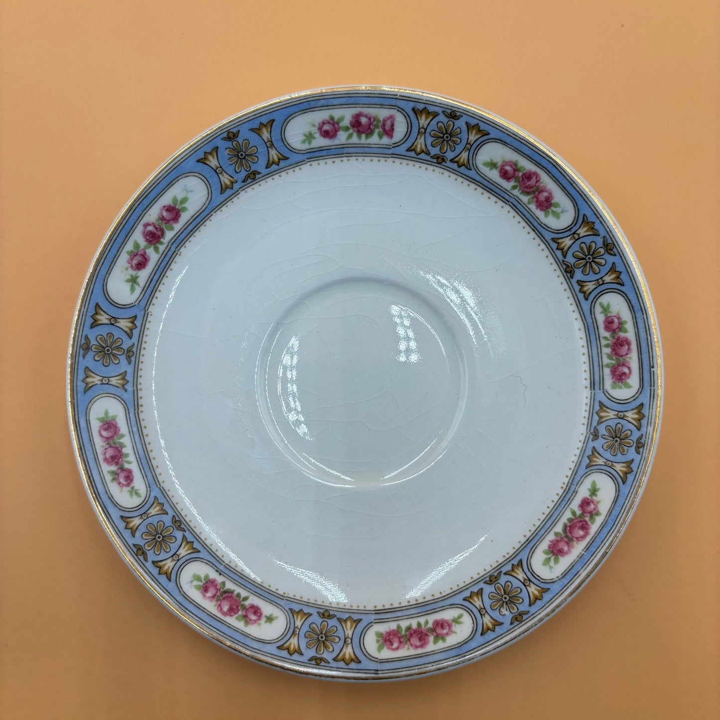 8 Antique Grindley England Saucers - Blue Rose Border c.1900-1921