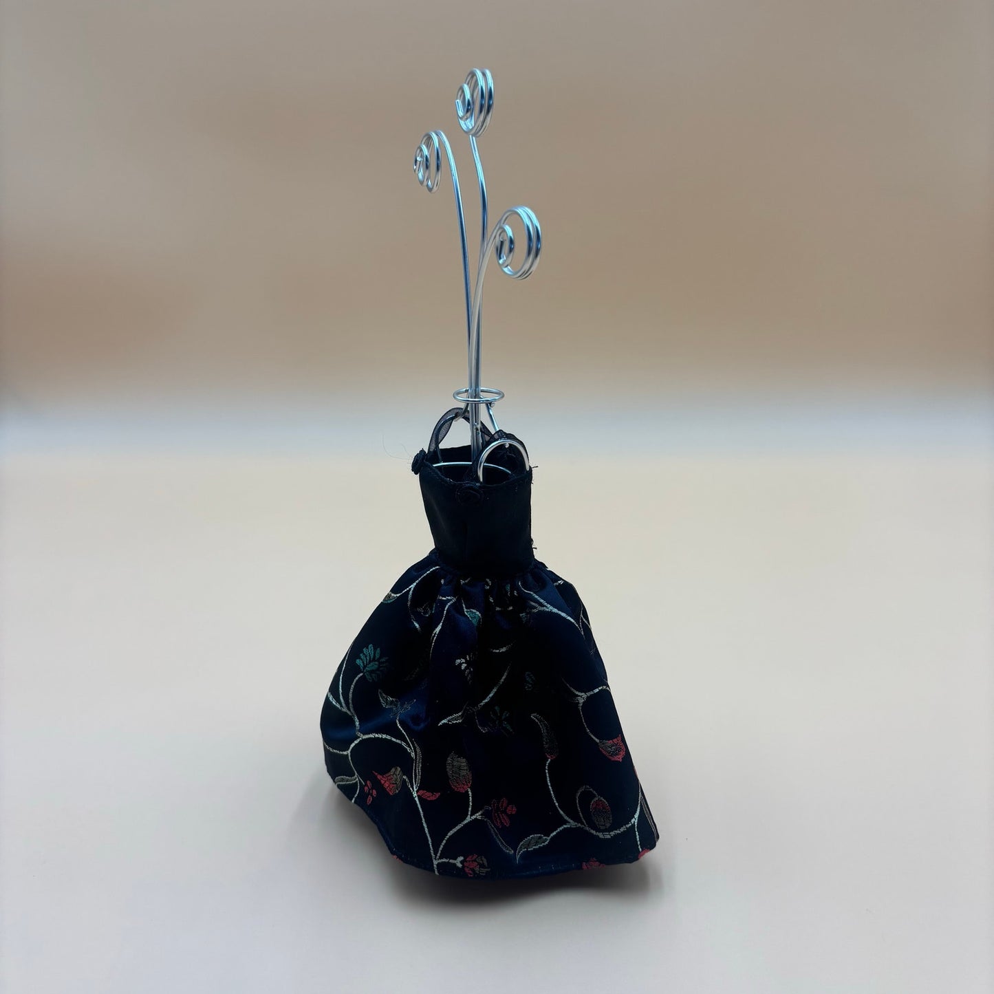 Mini Dress Form Photo/Card Holder - Black Floral Embroidery