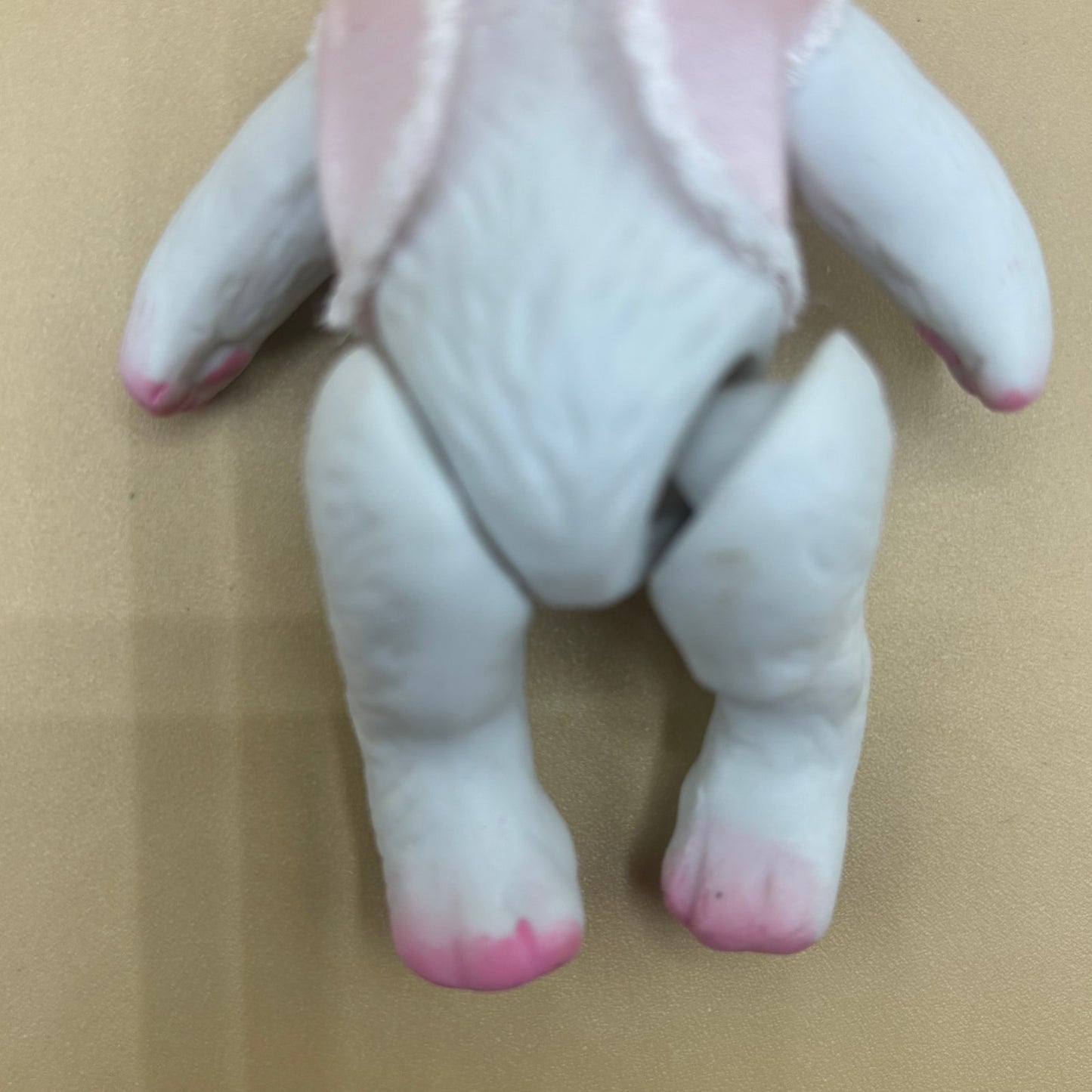 Vintage White Porcelain Jointed 4.5" Bunny Figurine with Pink Vest