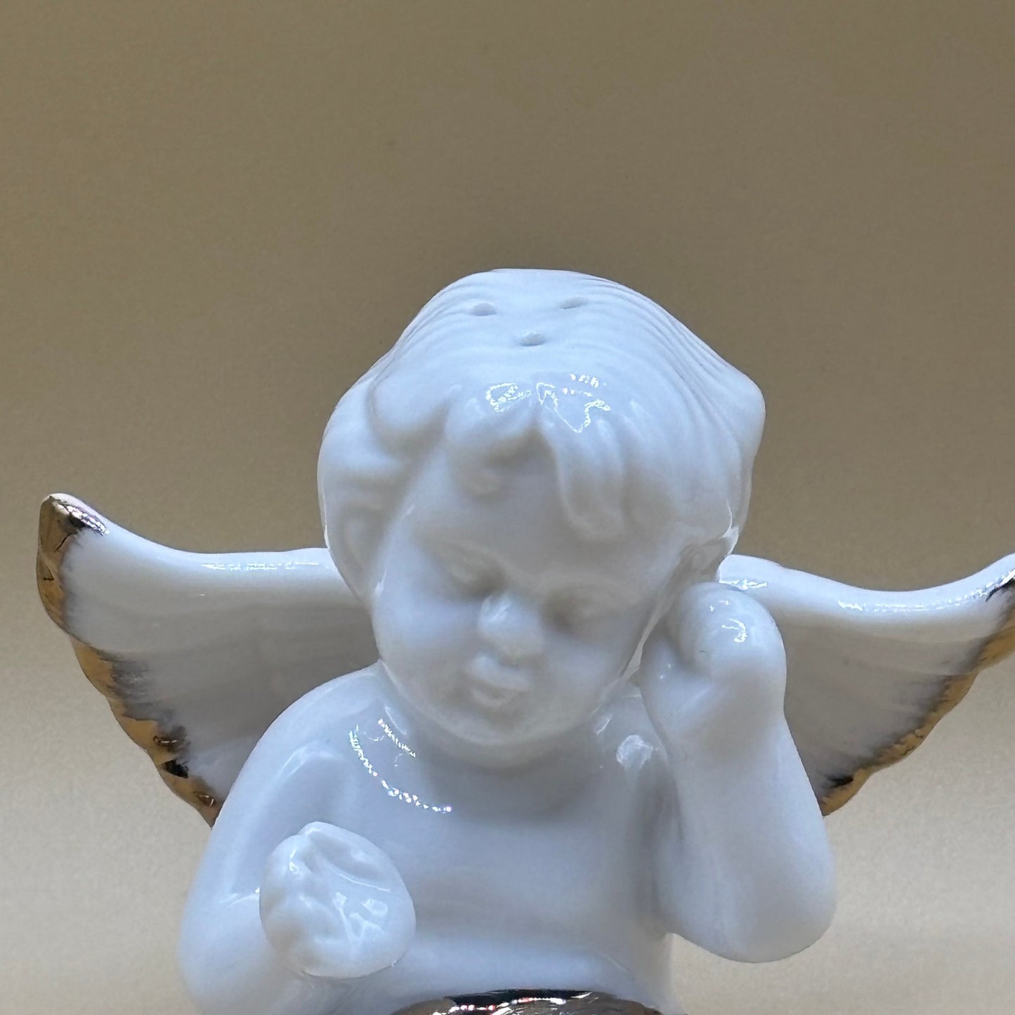 Ceramic Angel Cherub Salt & Pepper Shakers - White with Gold Accent