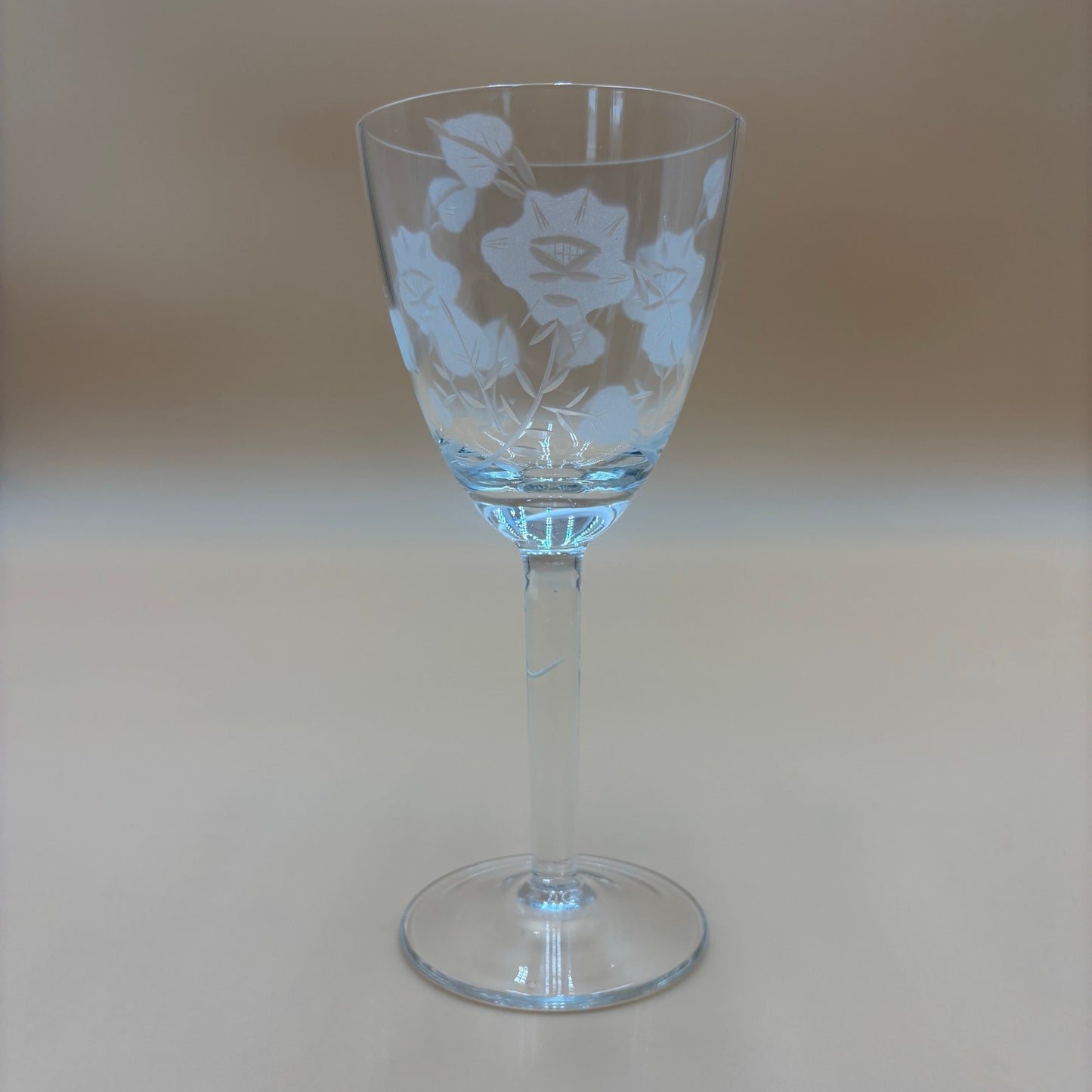 Set of 3 Etched Floral Wine Glasses – 6 3/8” Tall