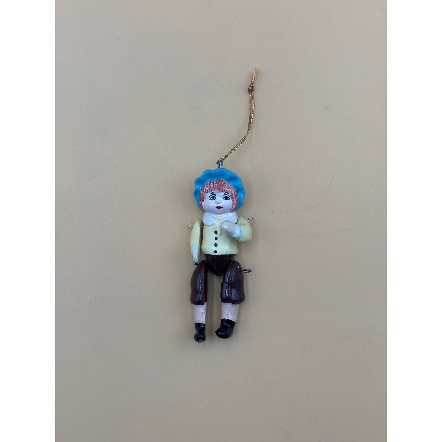 Vintage Hand-Painted Wooden Boy Ornament β Articulated Limbs β 4.25"