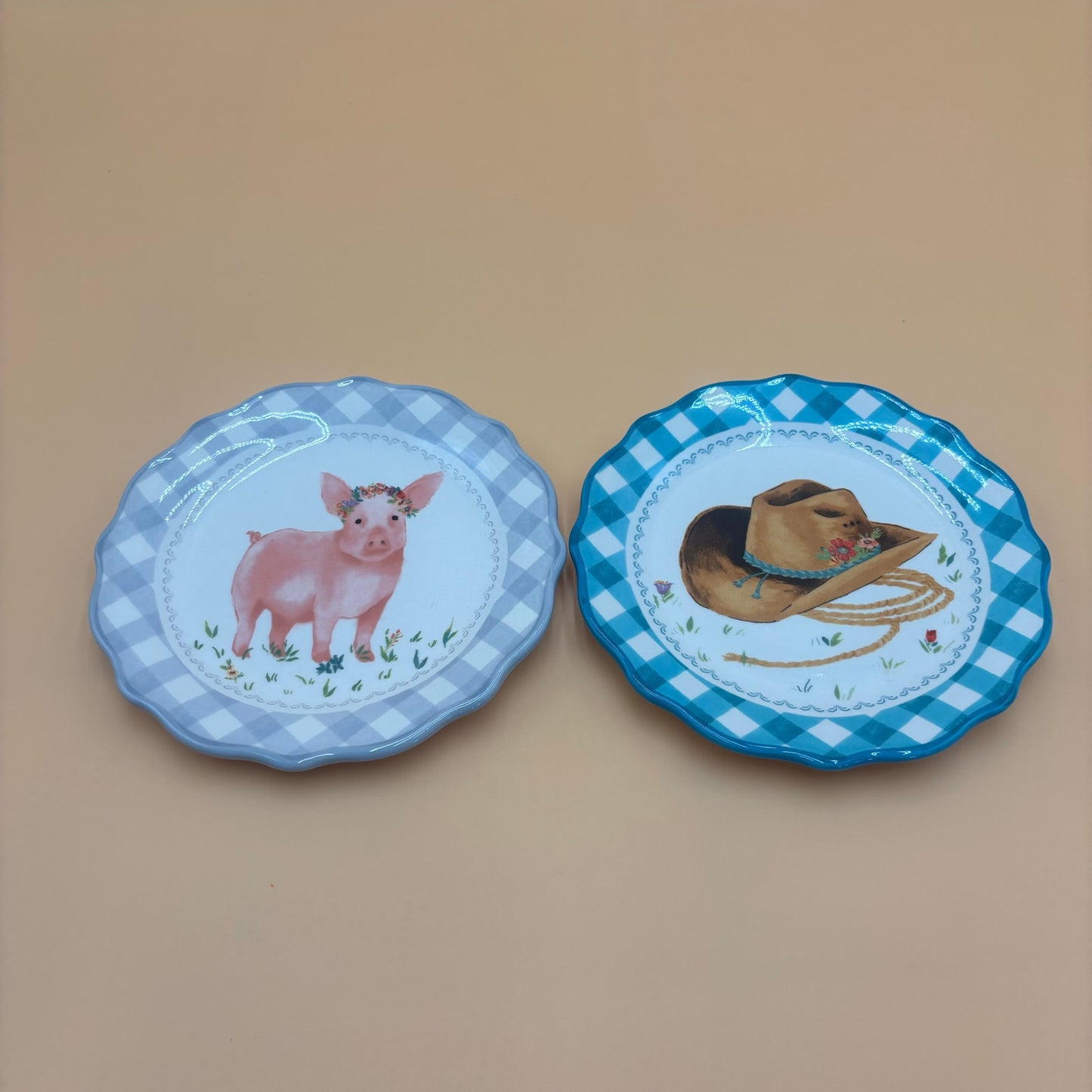 Set of 2 Pioneer Woman Decorative Plates - Cowboy Hat & Pig