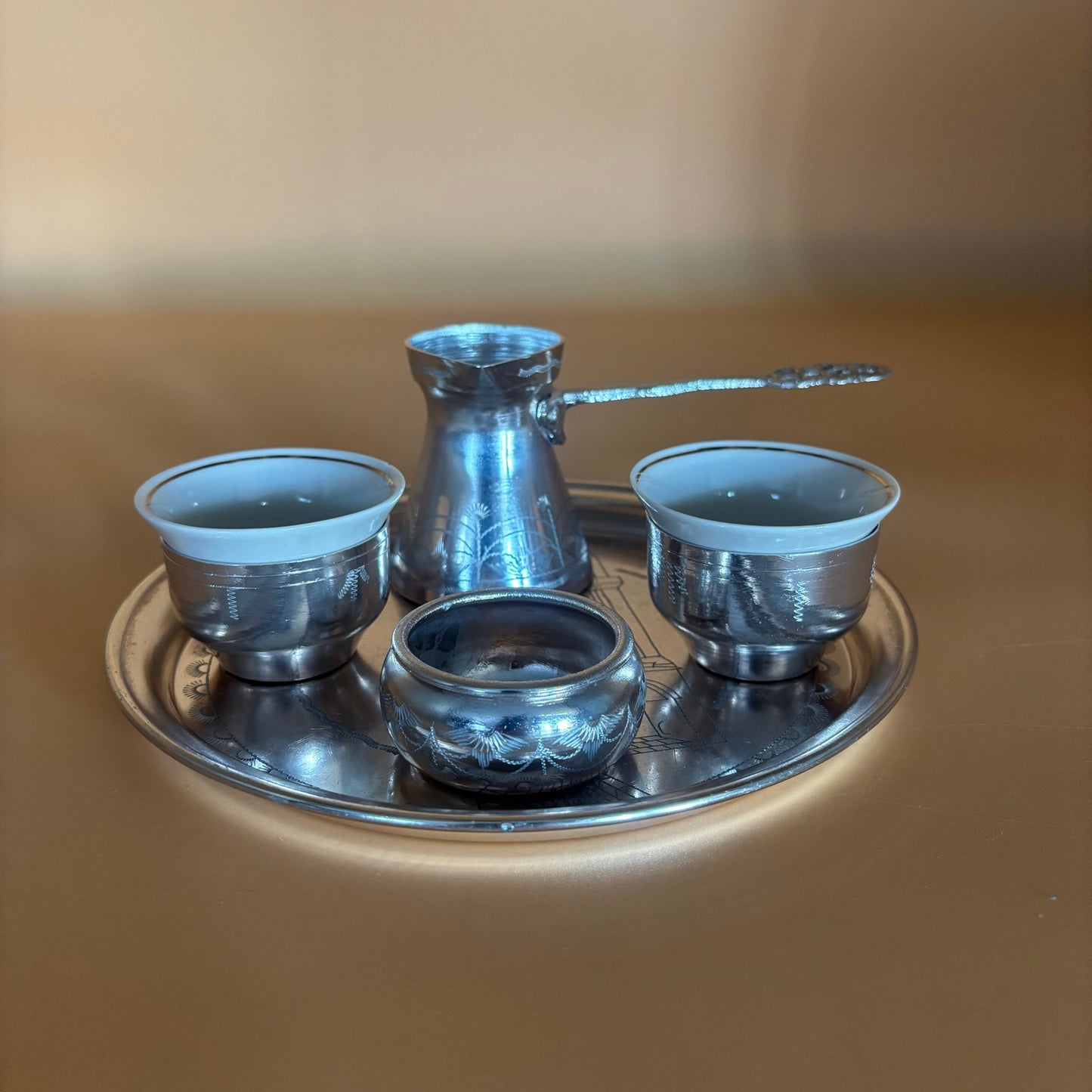 Antique Turkish Coffee Set with Tray, Cups, Pot & Accessories