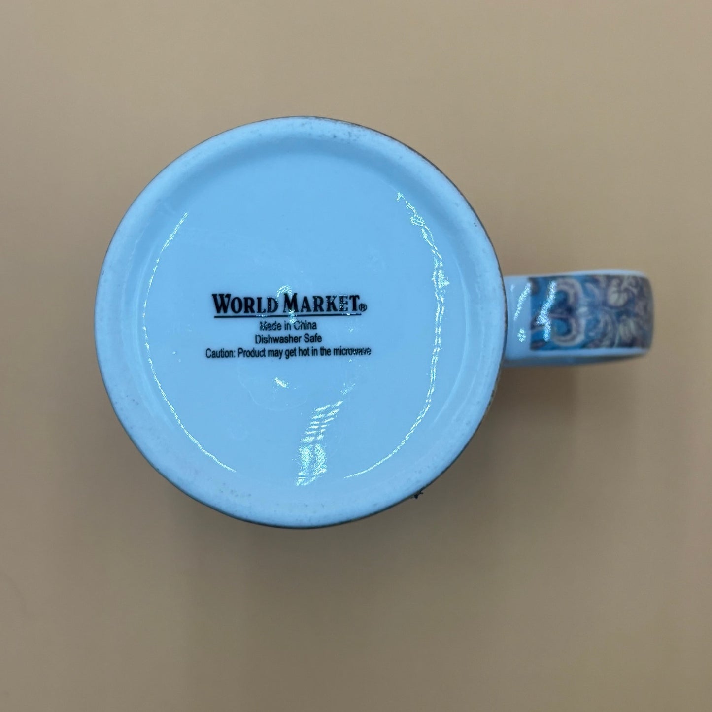 World Market Porcelain Tea Mug with Lid & Infuser – Blue & Gold Floral Damask