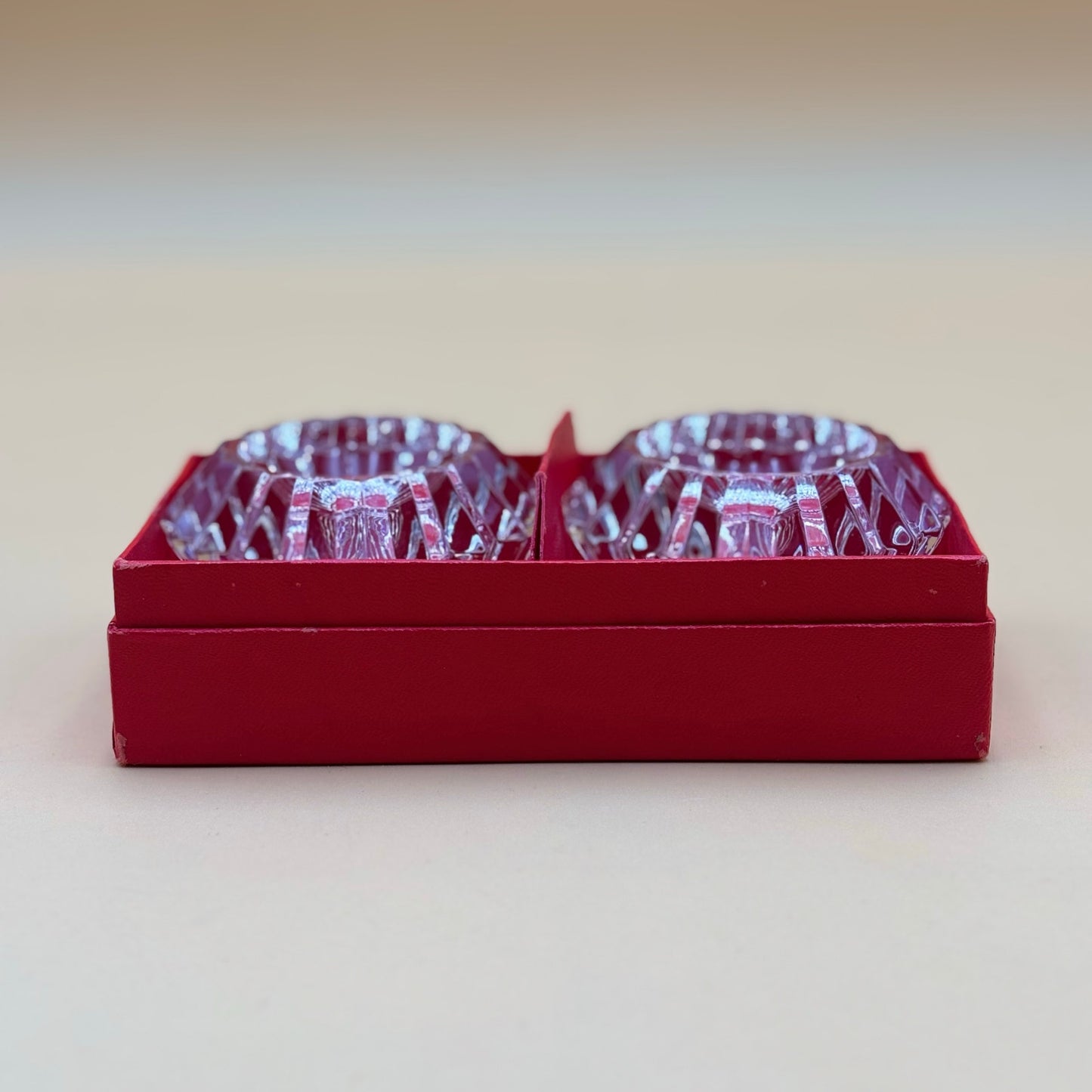 Faceted Vintage Crystal Glass Candle Holders Pair