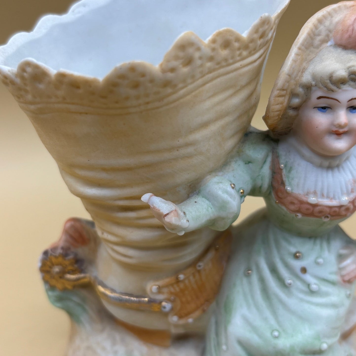 Vintage Victorian Boy & Girl Boot Planters - Porcelain Figurine Pair #3270