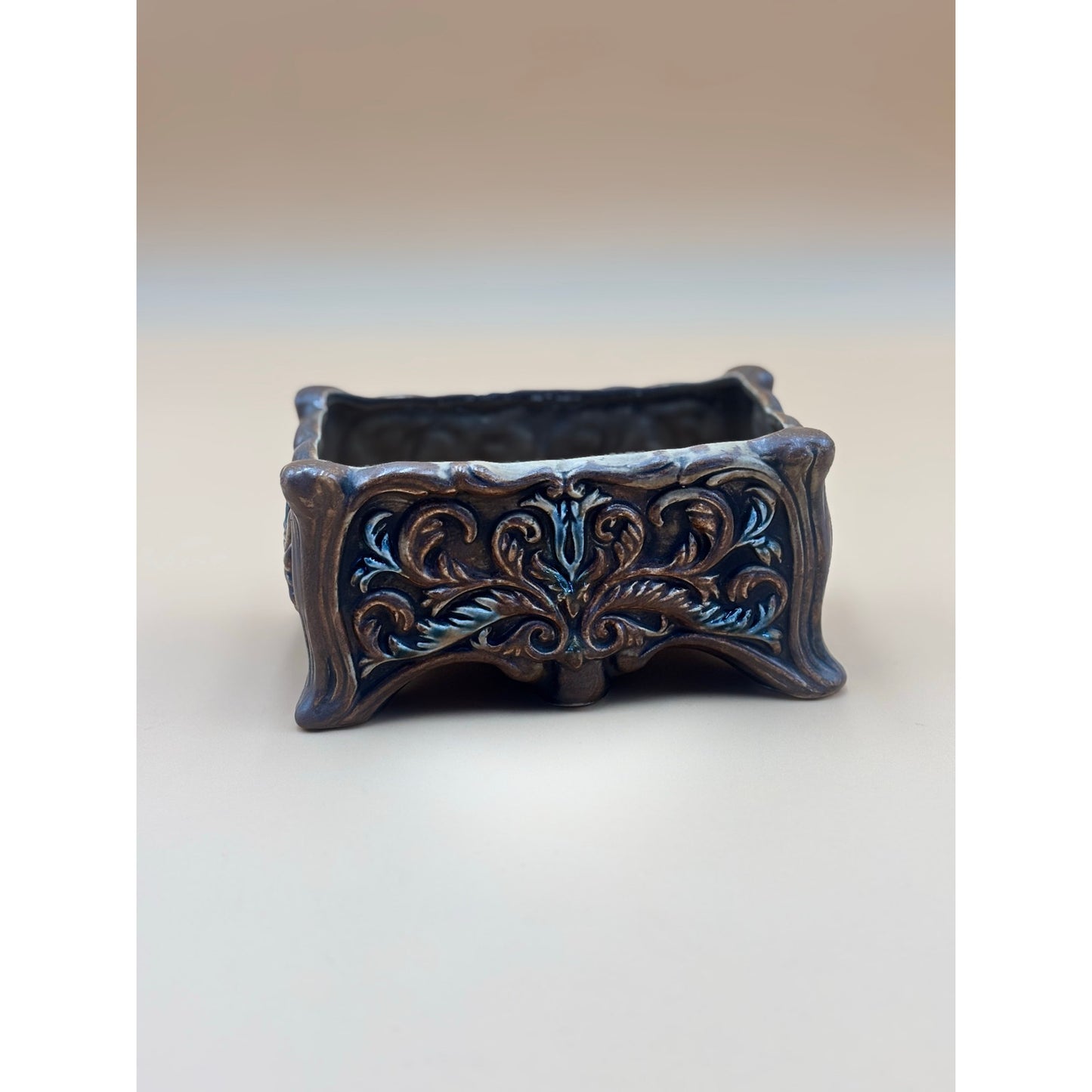 Vintage Supreme Imports Japan Ceramic Planter β Brown & Bluish Gray Relief