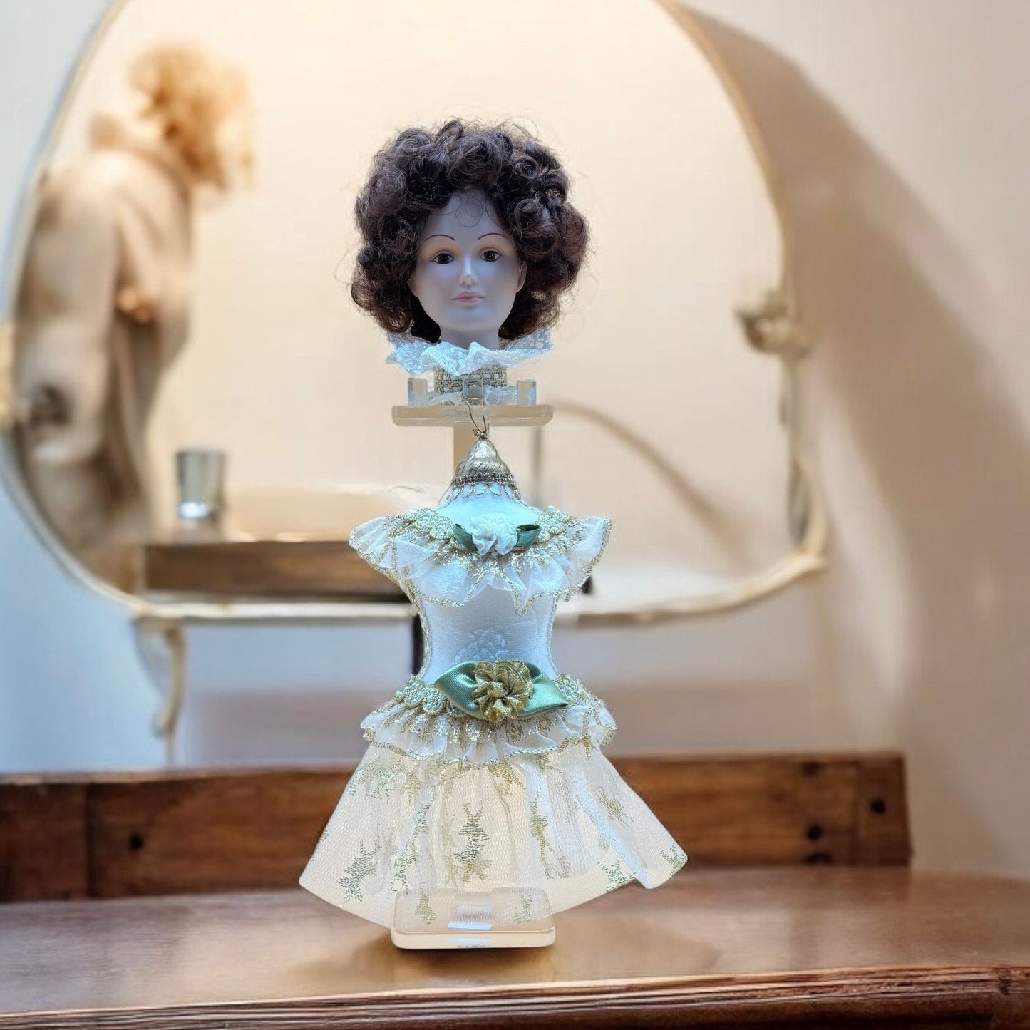 Vintage 1983 Porcelain Head Dress Form Display - 16" Tall