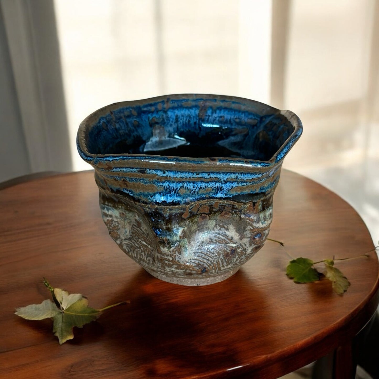 Signed Caruso Studio Pottery Bowl – Blue & Earth-Toned Glaze