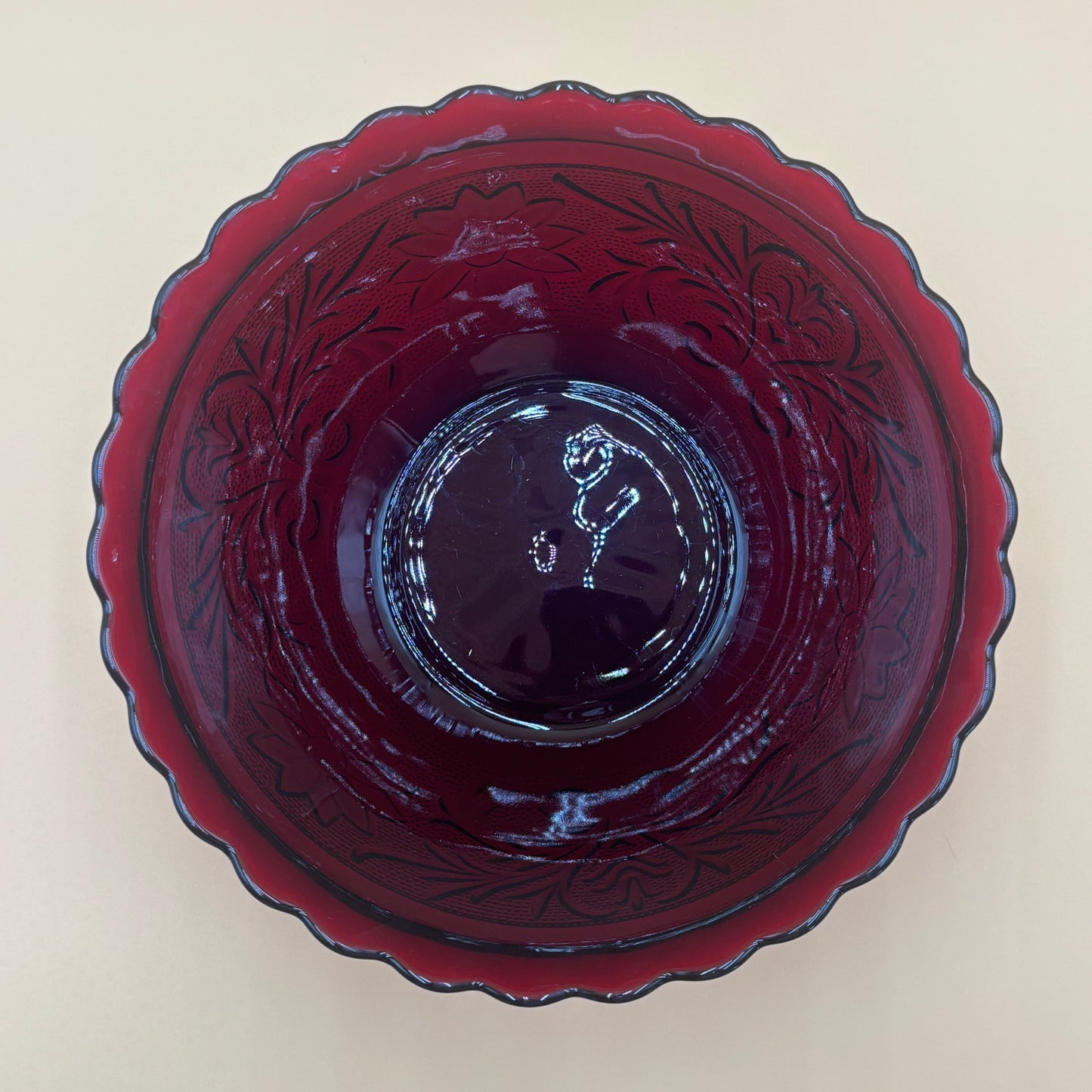 Vintage Royal Ruby Red 8" Depression Glass Sandwich Bowl, Anchor Hocking
