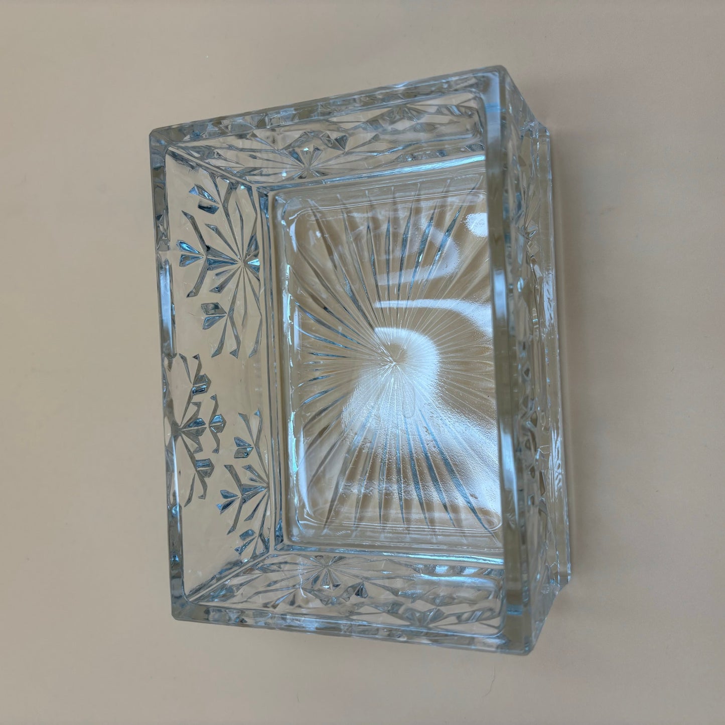 Vintage Clear Pressed Glass Snowflake Trinket Box