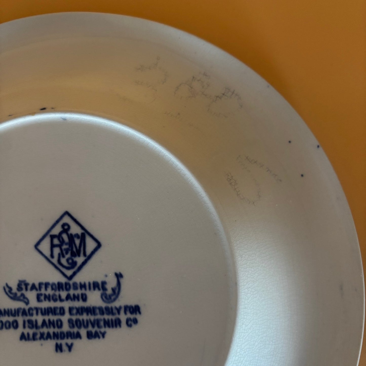 Vintage Staffordshire England Blue & White Plate - Thousand Islands NY