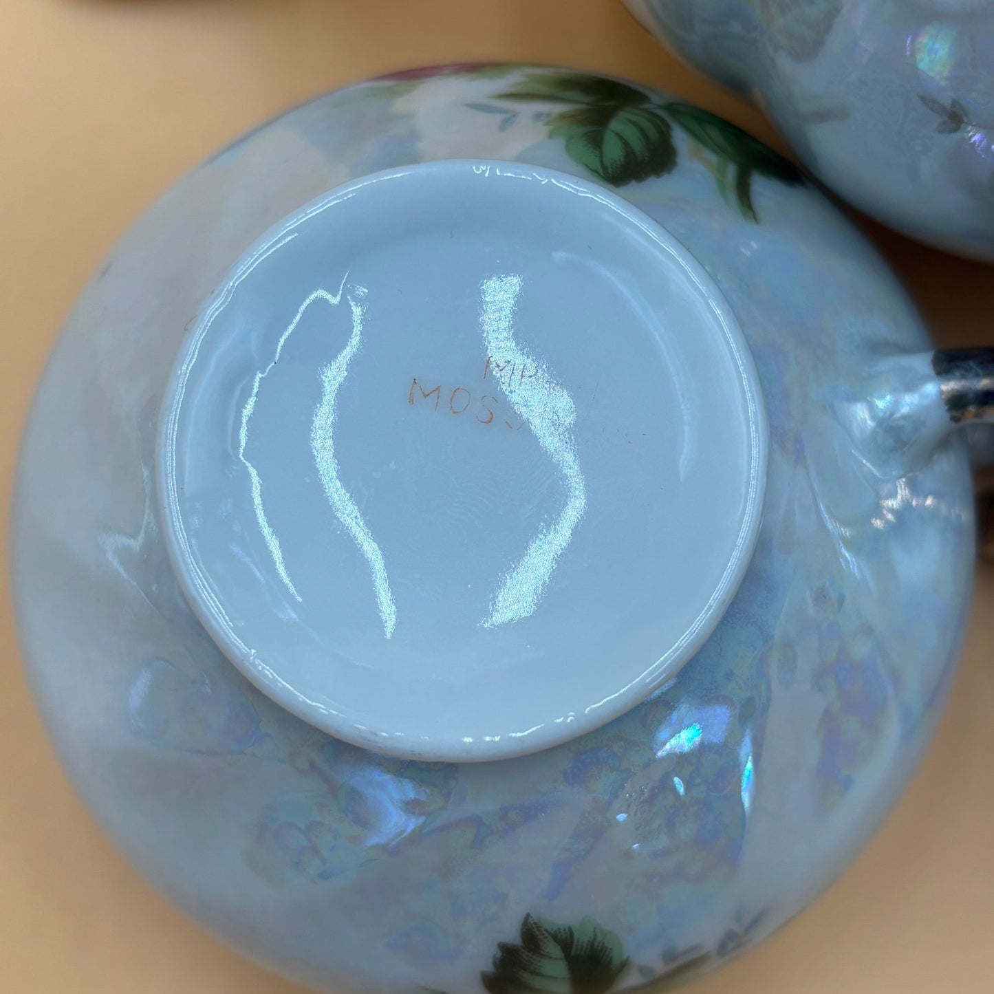 Vintage 2 Norcrest Moss Rose Bone China Teacups - Replacement Pair