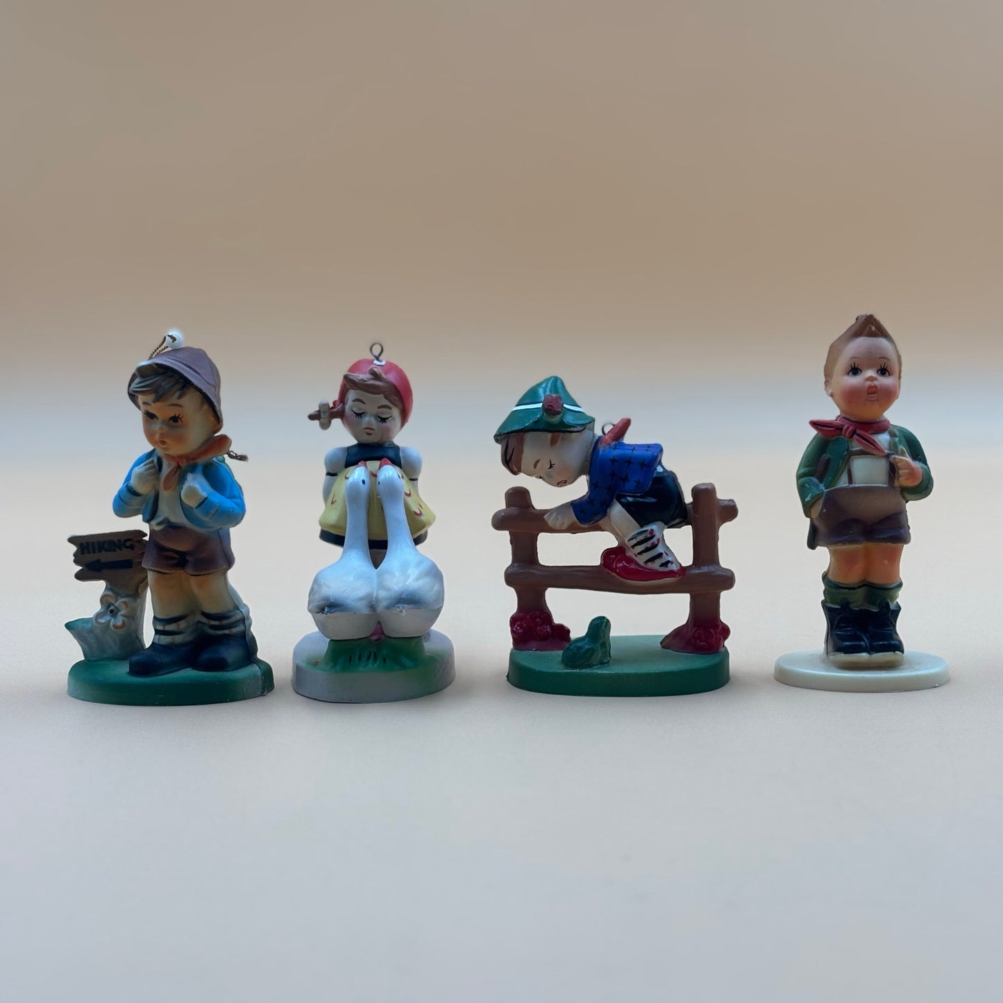 Vintage Plastic Hummel-Style Children Ornaments (Set of 4