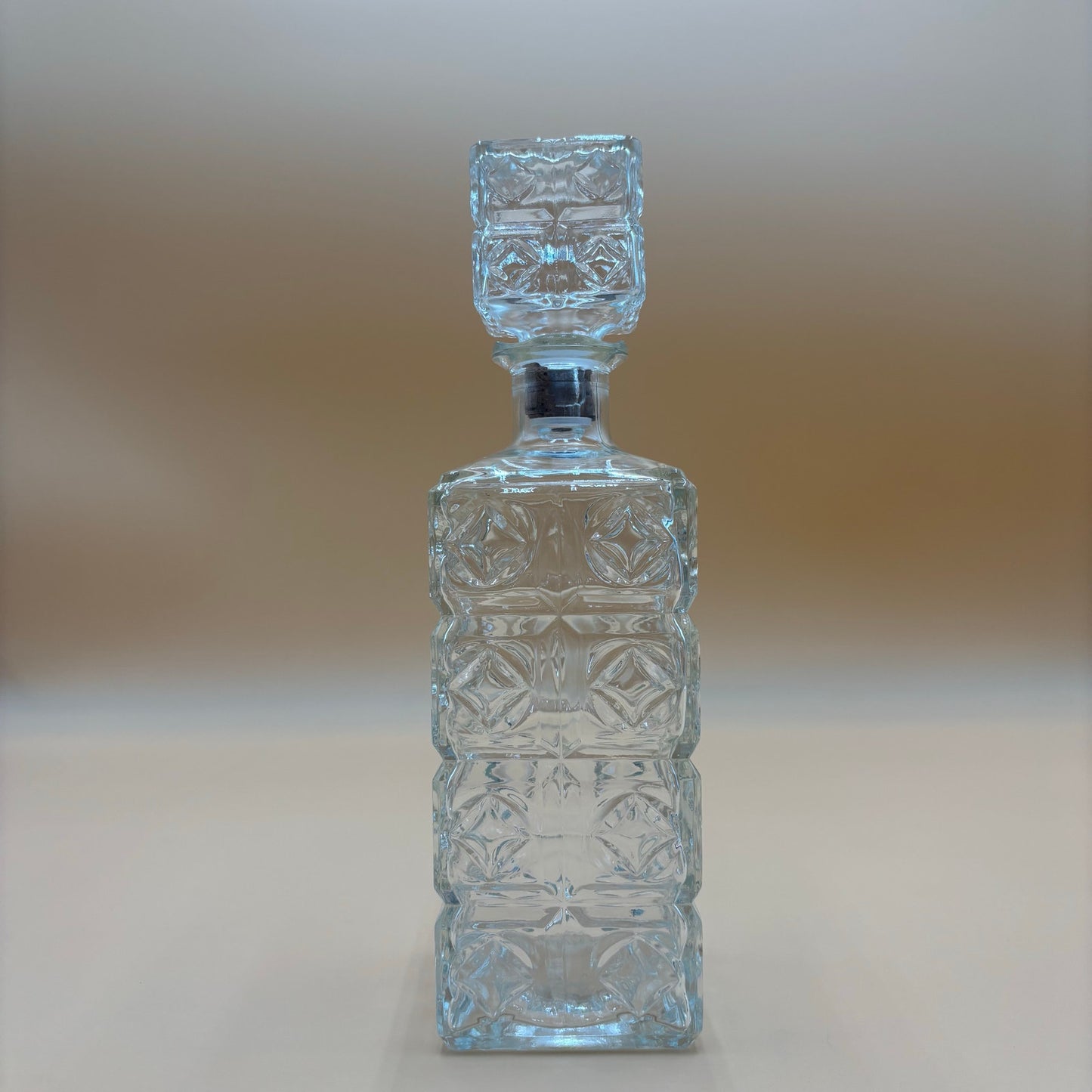 Vintage Clear Glass Diamond Cut Decanter - Elegant Barware