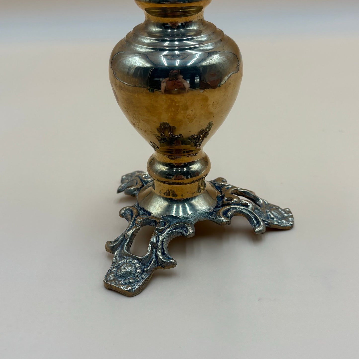 Vintage Brass Ornate Spike Candlestick Holder 10"