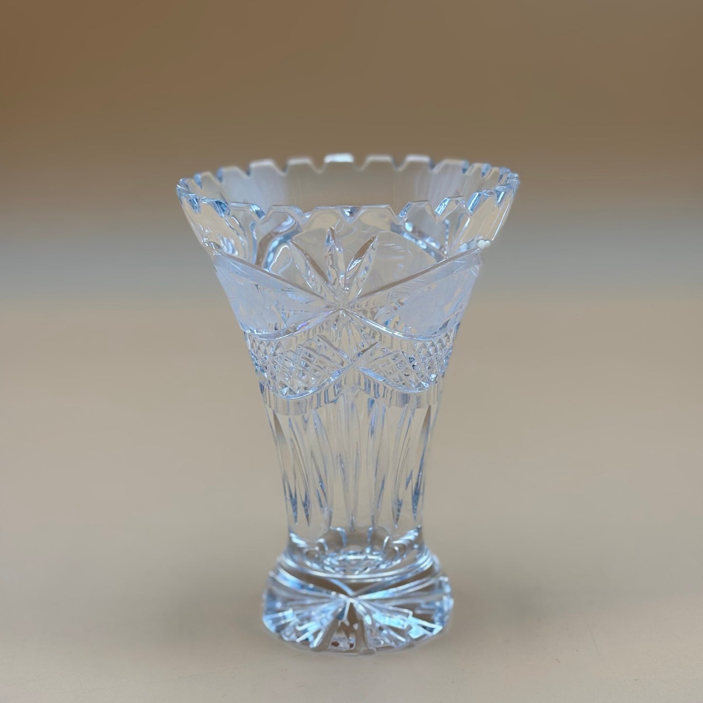Cut Glass Vase with Scalloped Rim and Starburst Base