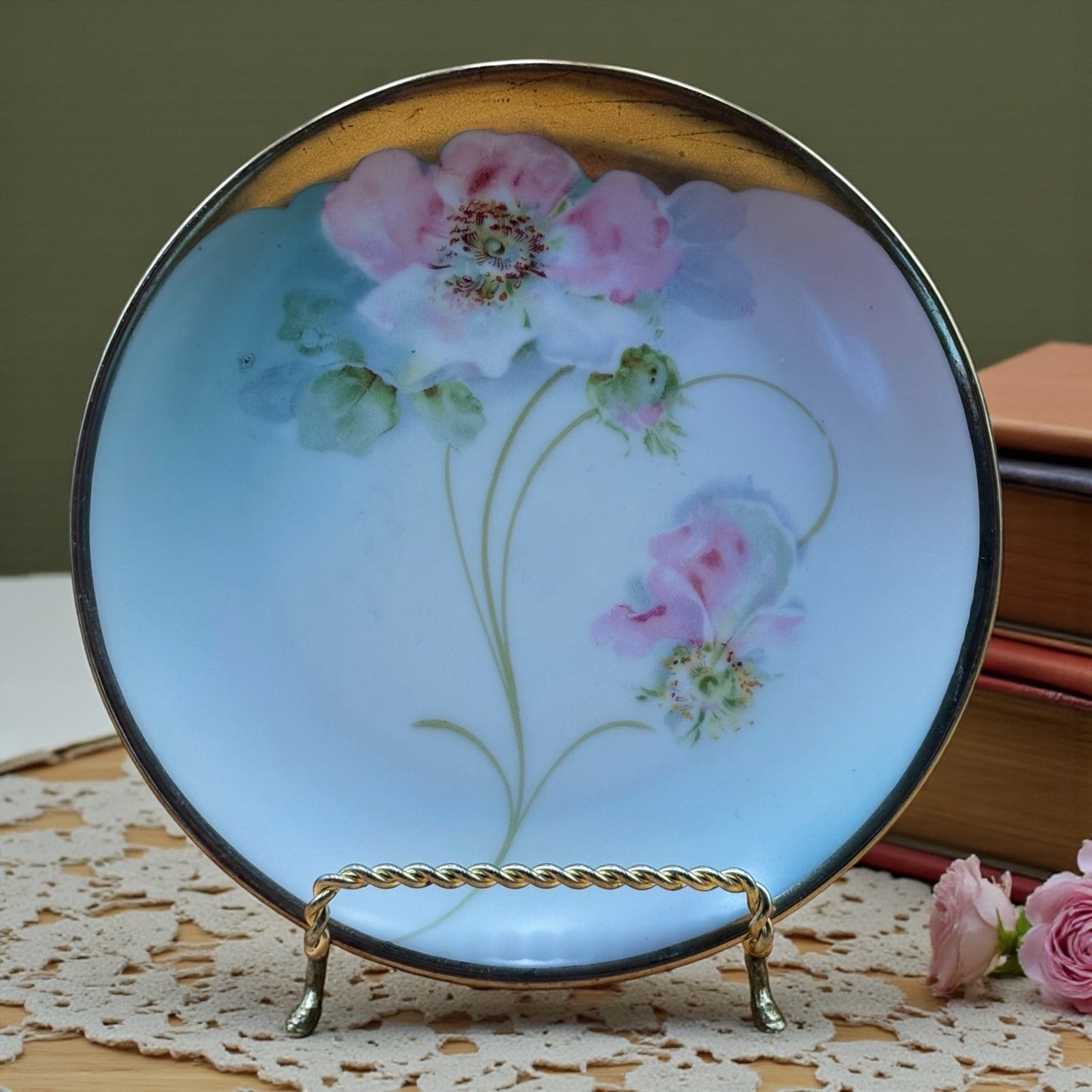 Antique PM Bavaria Hand-Painted Floral Porcelain Plate – 6”