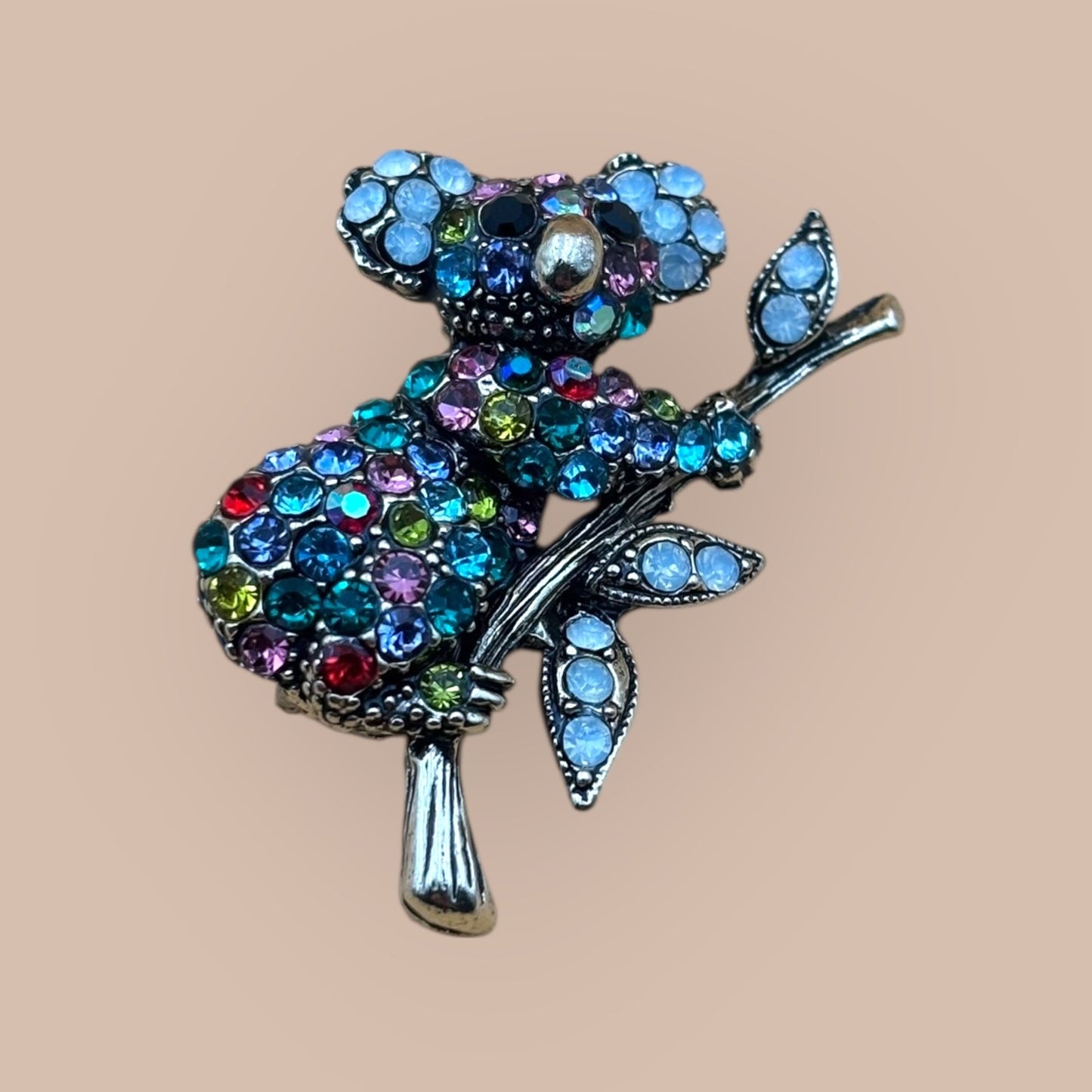 Gold Tone Koala Bear Crystal Brooch