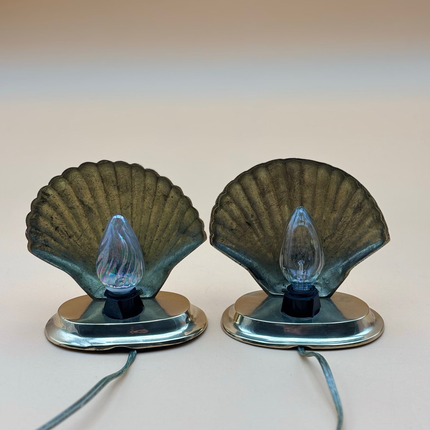 Vintage Brass Seashell Hollywood Regency Coastal Glam Lamps Made in India