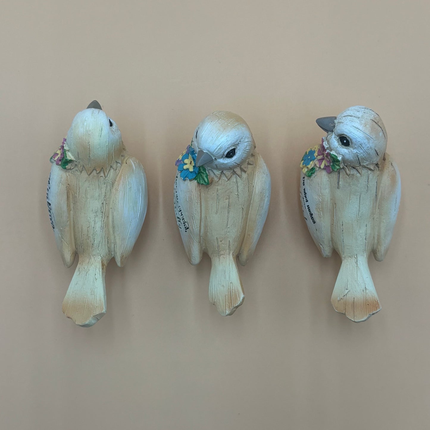 Set of 3 Inspirational Bird Figurines – Floral Accents & Messages (4”)