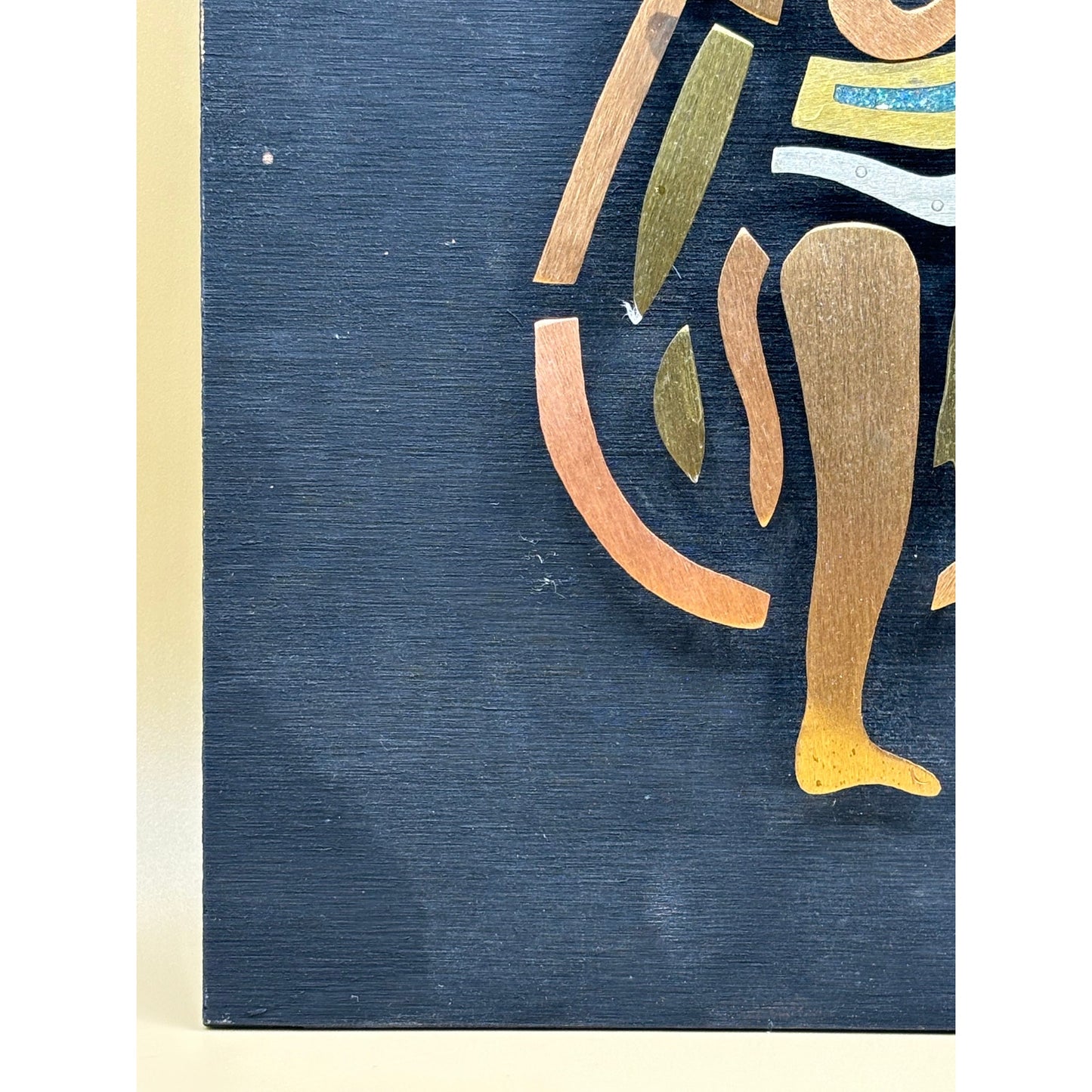 Vintage Mexican Warrior Mixed Metal Stone Inlay Wall Art