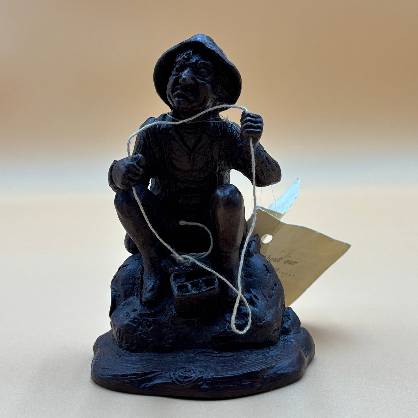 Vintage 1988 Design Gifts Fisherman Sculpture - Pecan & Walnut Shell Art