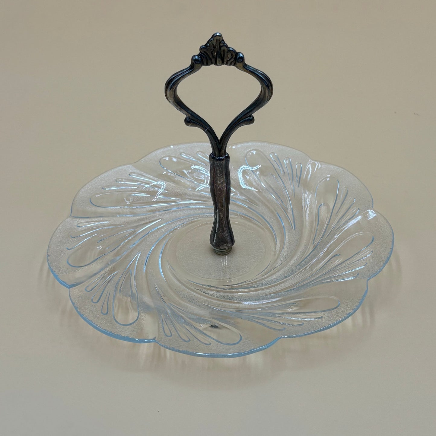 Vintage Glass Serving Dish With Silver Handle