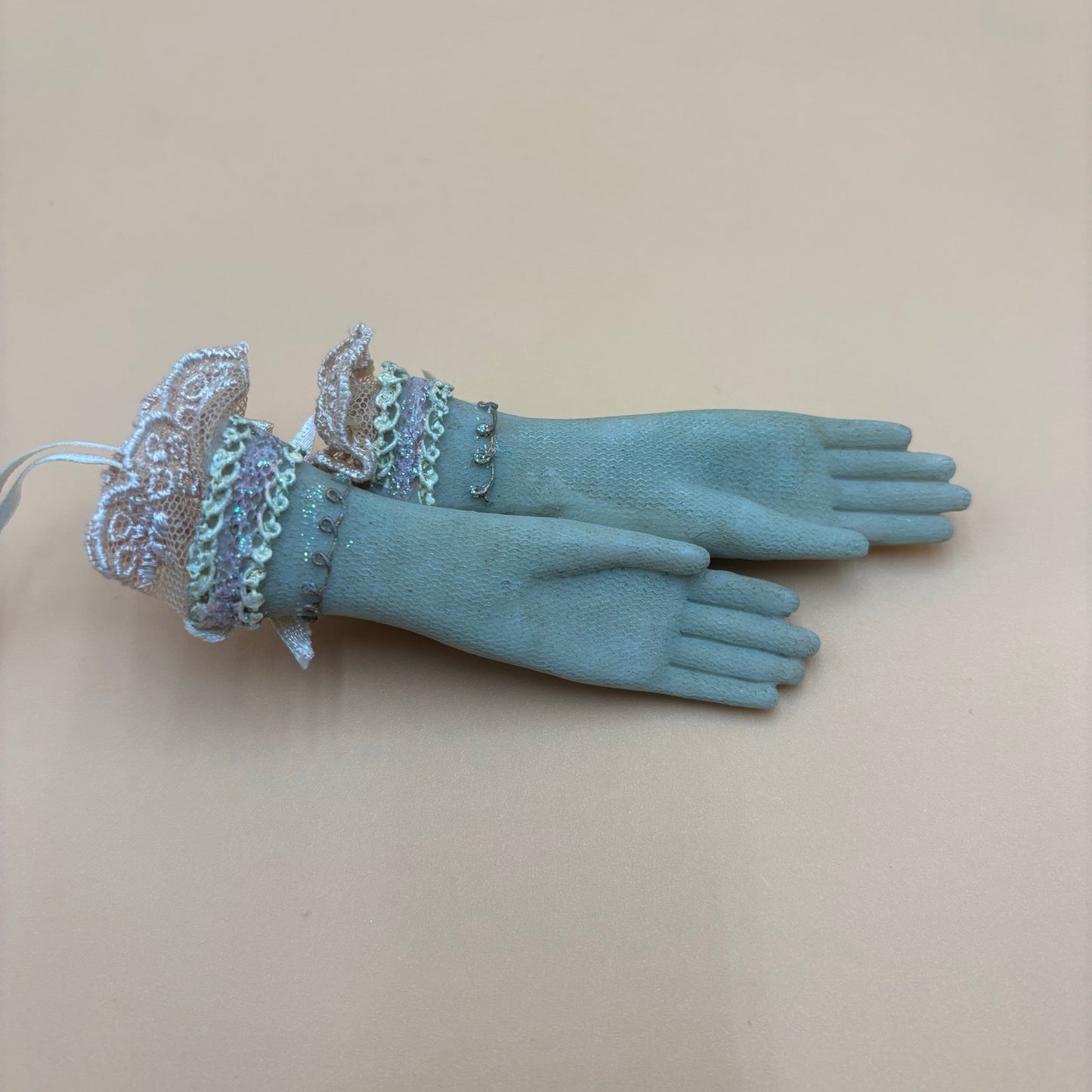 Vintage Victorian Glove Ornament with Lace and Embroidery