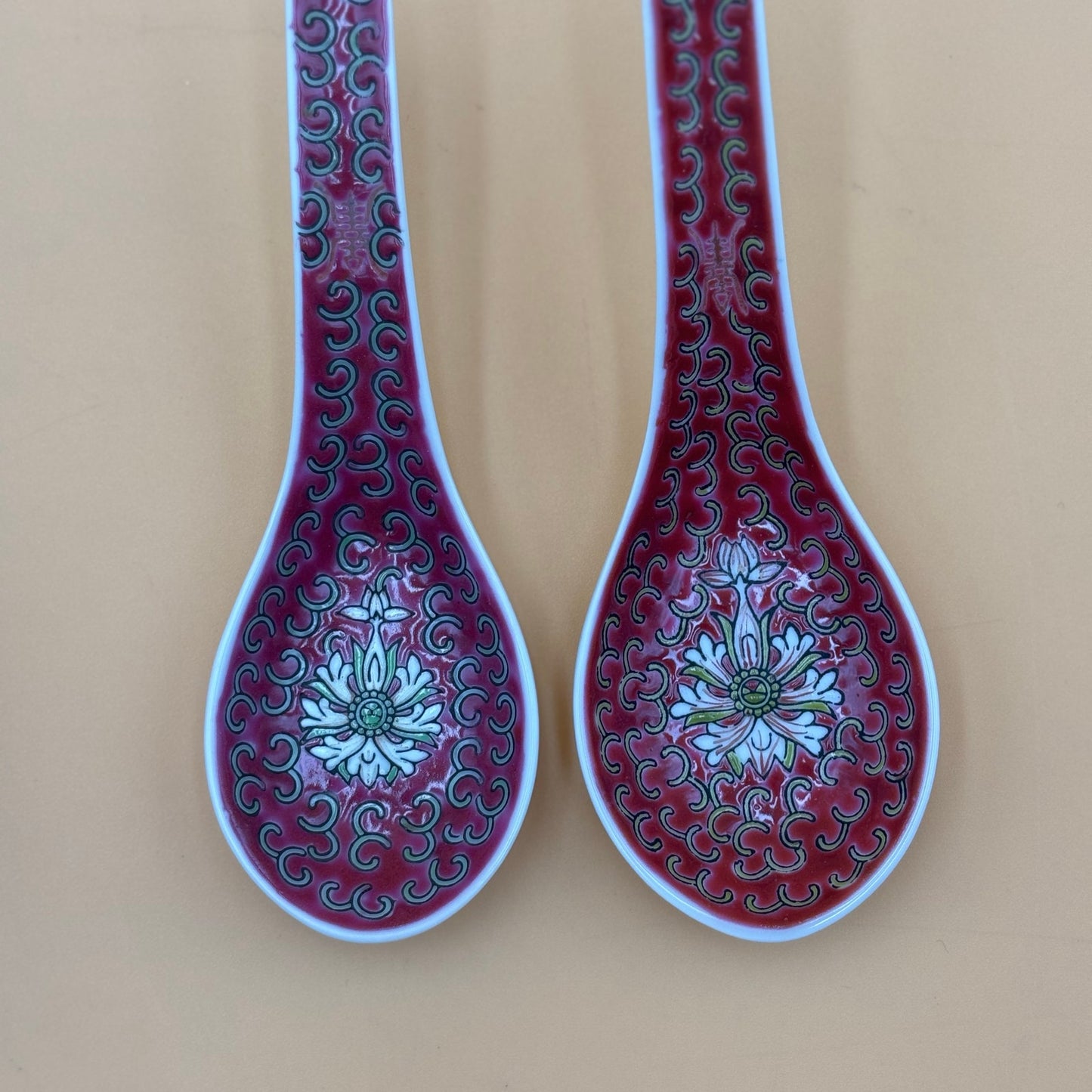 Pink Asian Porcelain Decorative Spoons – Floral Motif Trio (Set of 3)