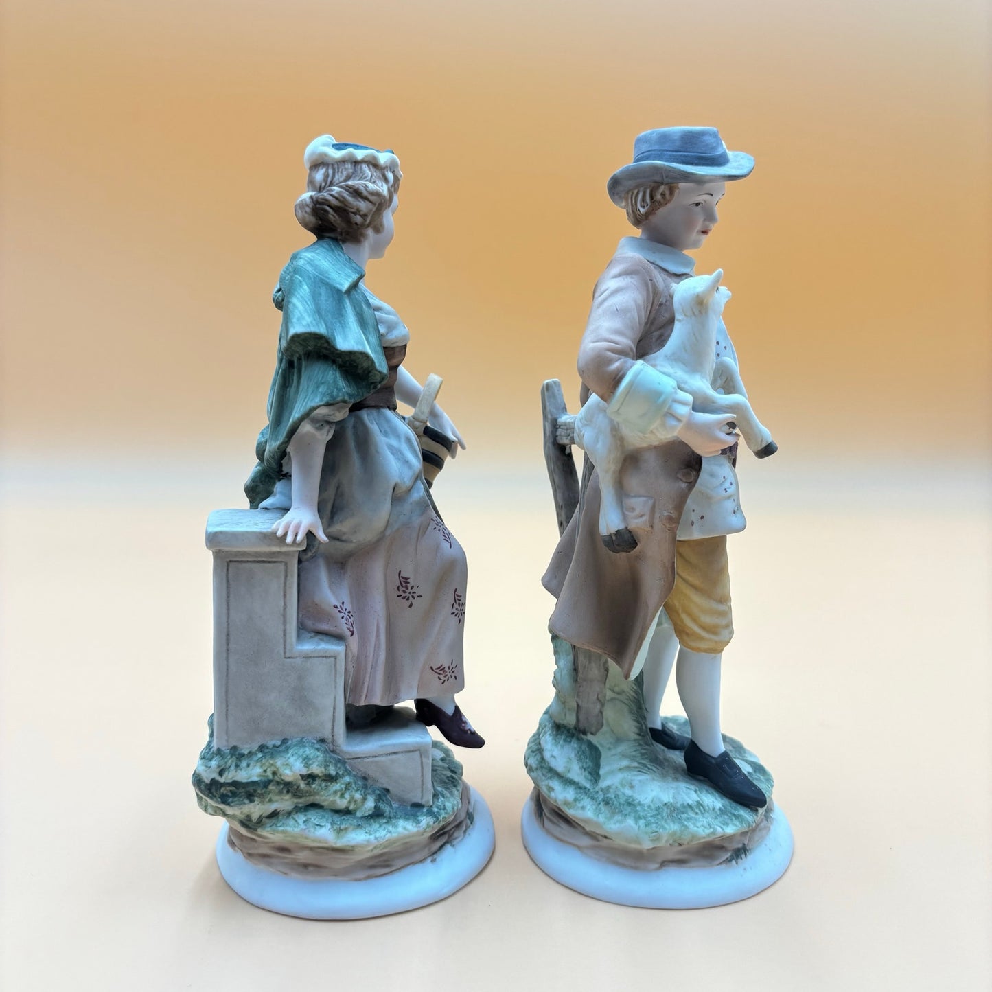 Lefton China KW3843 Hand-Painted Figurine Pair – Basket & Lamb Theme