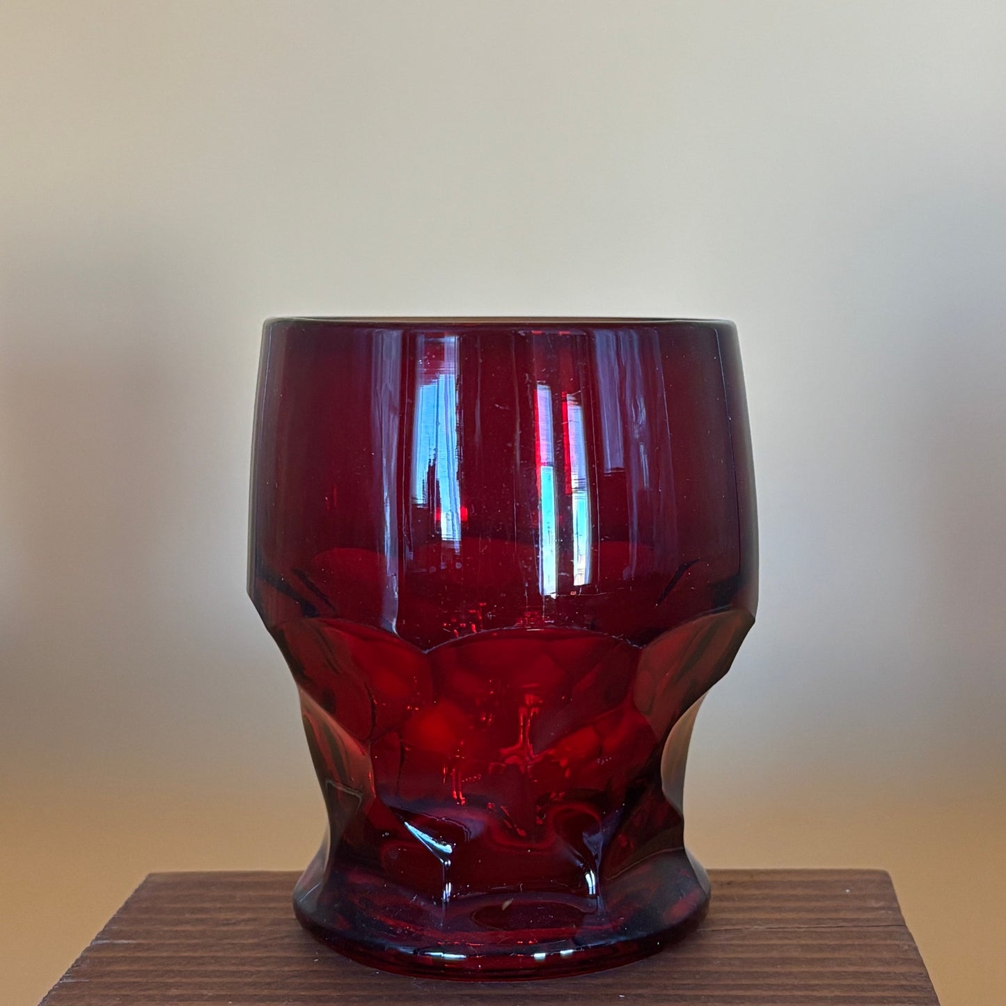 Set of 6 Vintage Ruby Red Glasses with Hexagonal/Honeycomb Base Mismatch