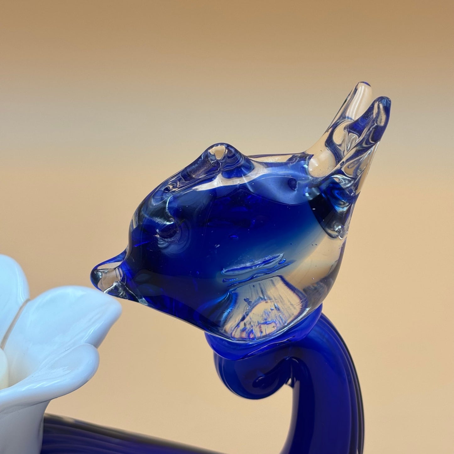 Hand-Blown Unique Blue Glass Fish Tealight Holder