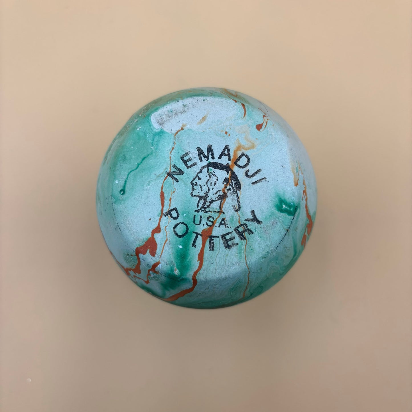 Pair of Vintage Nemadji Pottery Vases – Swirled Green, Blue & Orange Clay