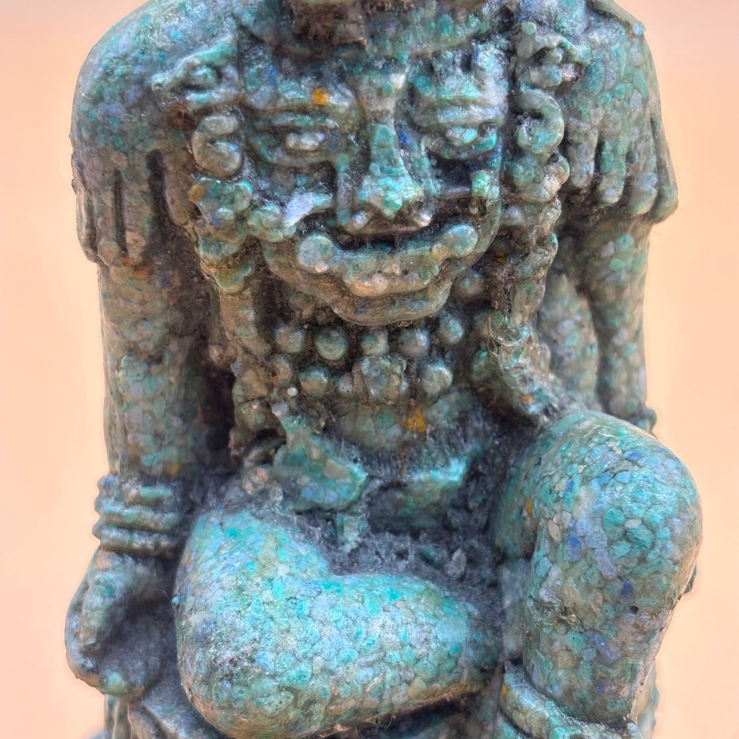 Aztec-Style Green Stone Pen Holder Statue – 6⅜” Tall