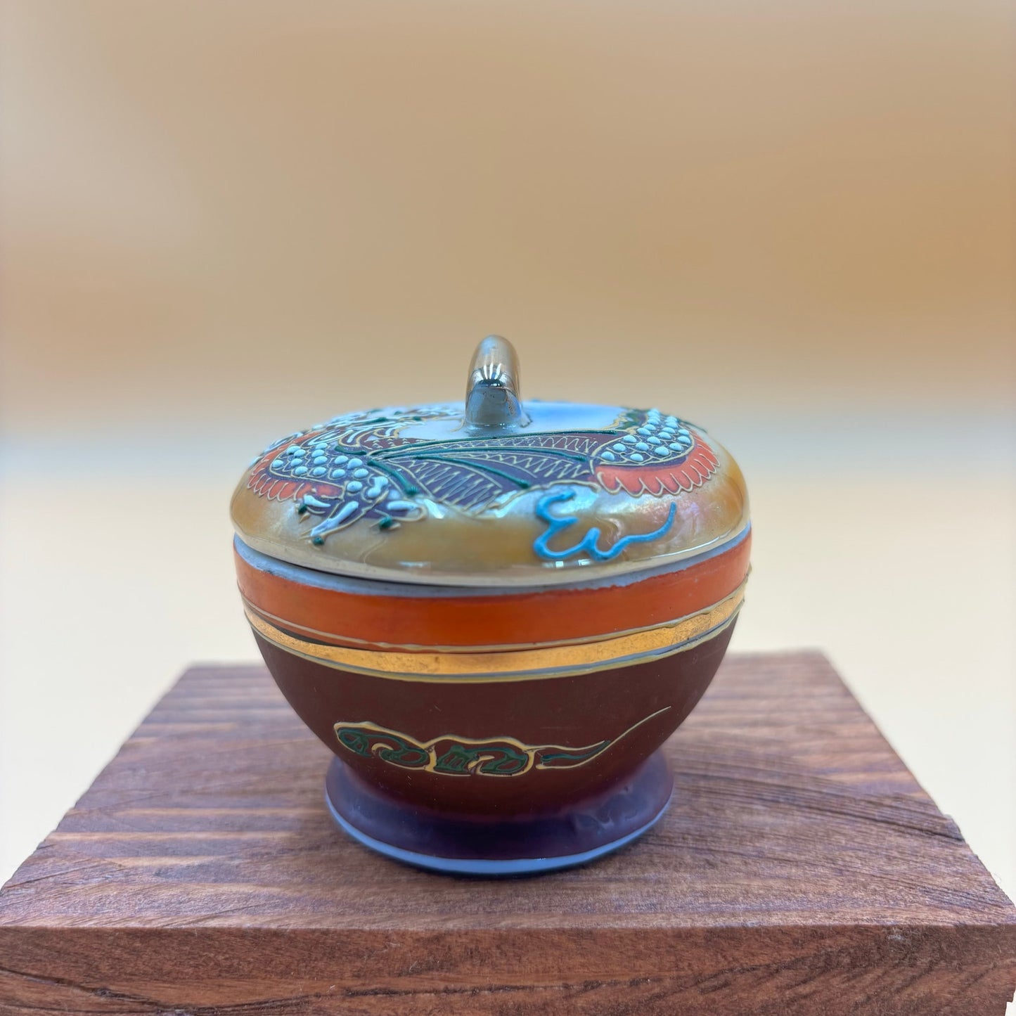 Japanese Lidded Dragon Trinket Jar – Hand-Painted Satsuma Style