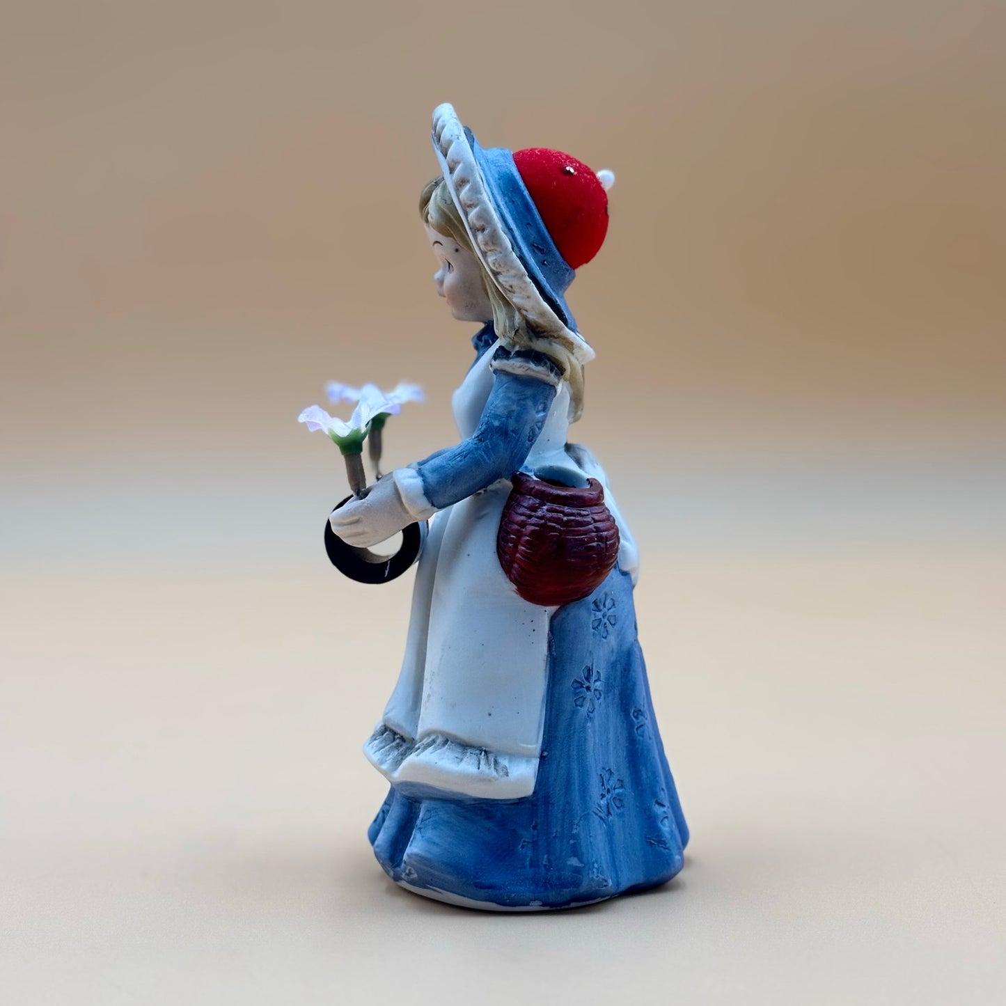 Porcelain Vintage Sewing Girl Figurine with Thread and Pin Cushion Hat