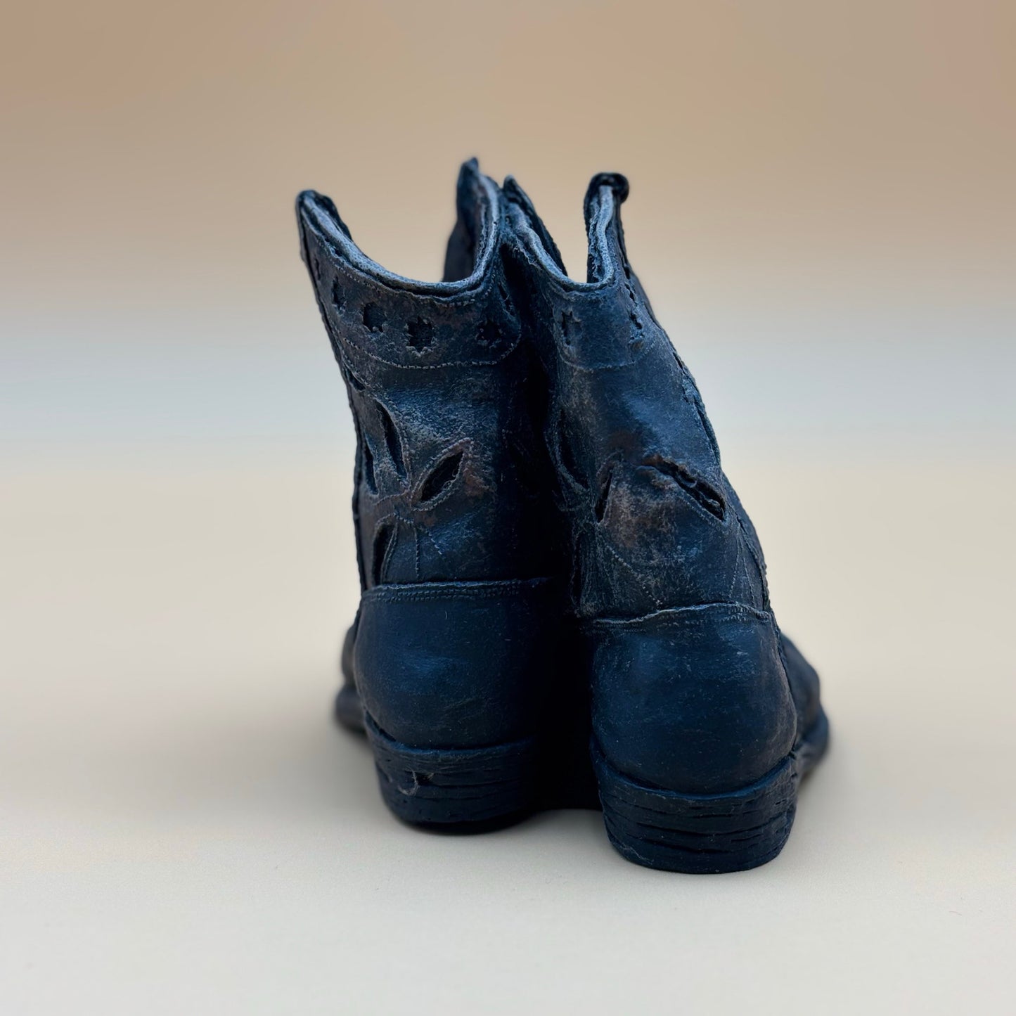 Cast Resin Vintage Rugged Childs Cowboy Boot Paperweight Pair