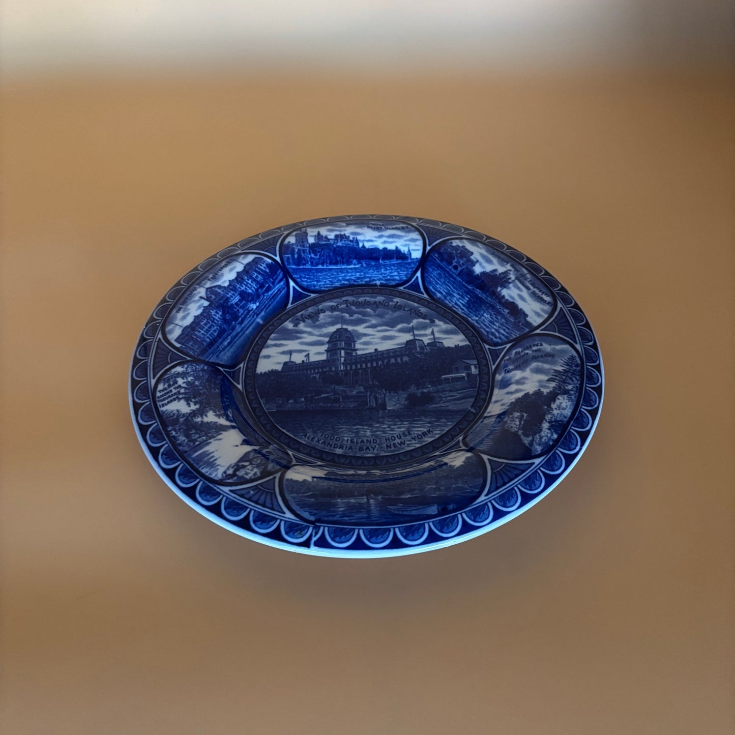 Vintage Staffordshire England Blue & White Plate - Thousand Islands NY