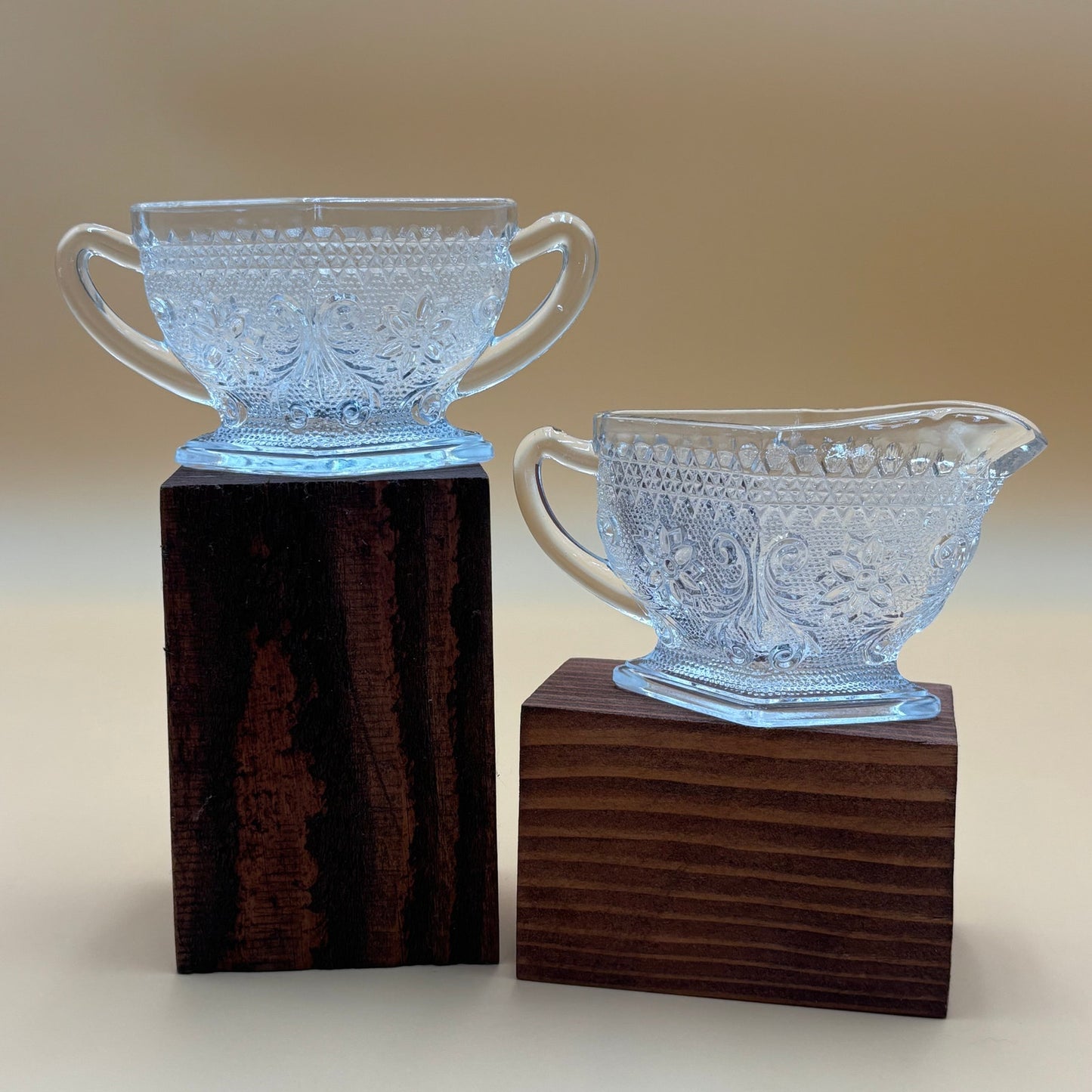 Vintage Indiana Glass Diamond Pattern Sugar and Creamer Set