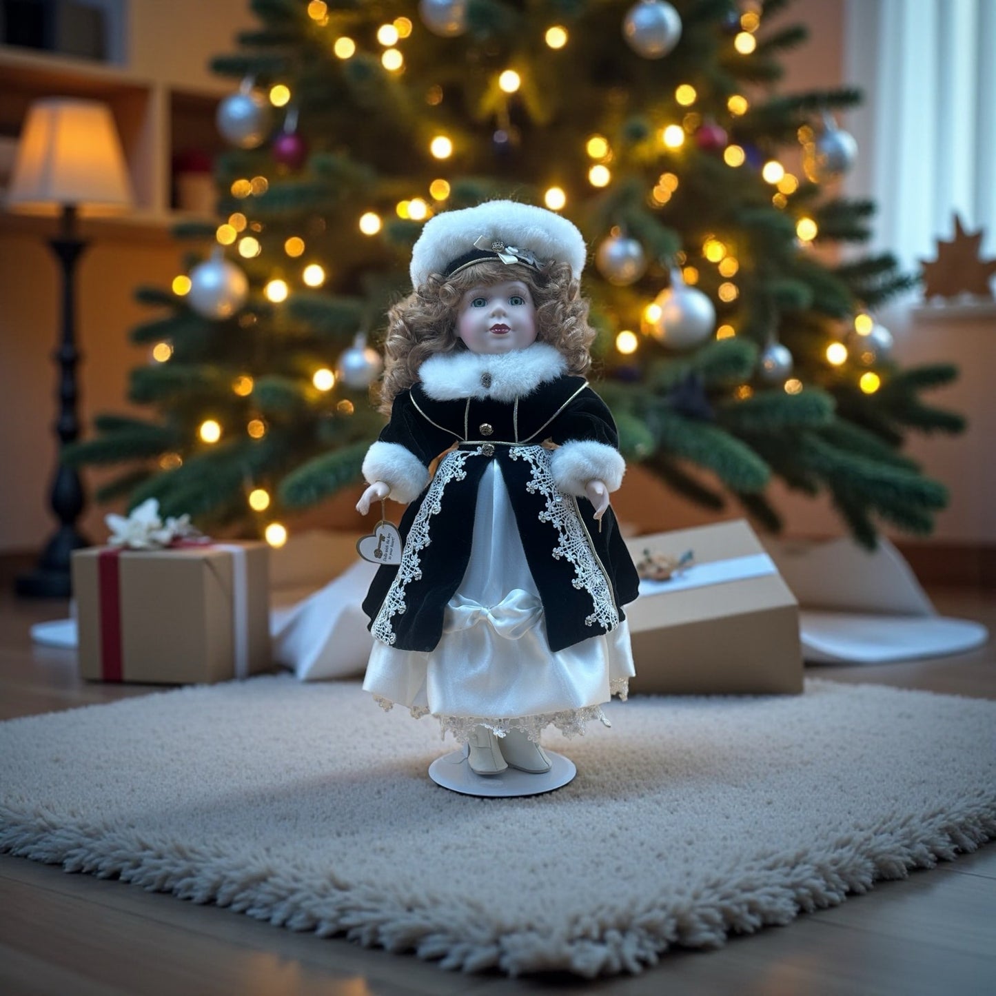 Key to Your Heart Porcelain Doll – Victorian Velvet & Lace Coat with Gold Key